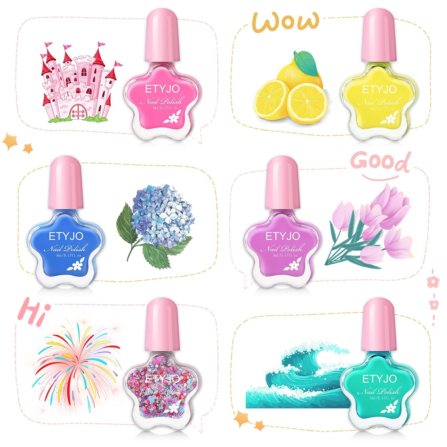 ETYJO Kids Nail Polish Set - Non-Toxic. Quick Dry Peel Off Nail Polish. 6 Rainbow Colors for Girls Age 3+ : Beauty & Personal Care