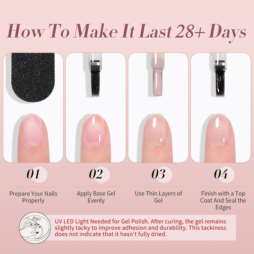 Born Pretty Milky White Jelly Nude Pink Gel Nail Polish Valentine's Day Translucent Natural Sheer Pink Soak Off U v Light Cure Gel Polish Kit for Salon and Nail Art DIY at Home 6Colors : Beauty & Personal Care