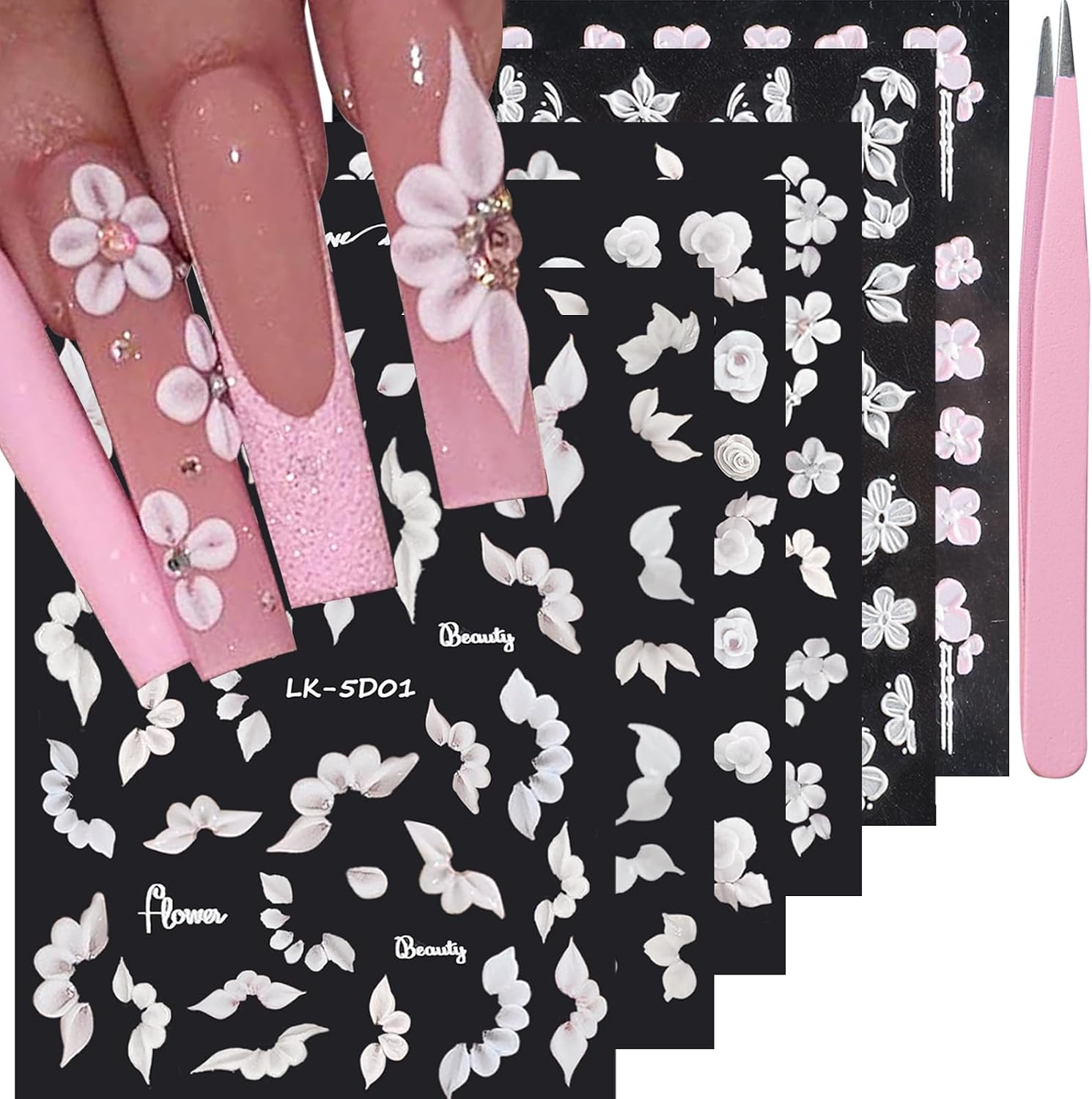 YOSOMMK Nail Art Stickers Decals 5D Embossed Flower Nail Decals Self Adhesive Spring Summer Heart Daisy Nail Supplies 3D Nail Design for Women Nail Decoration Colorful Flower Nail Stickers : Beauty & Personal Care
