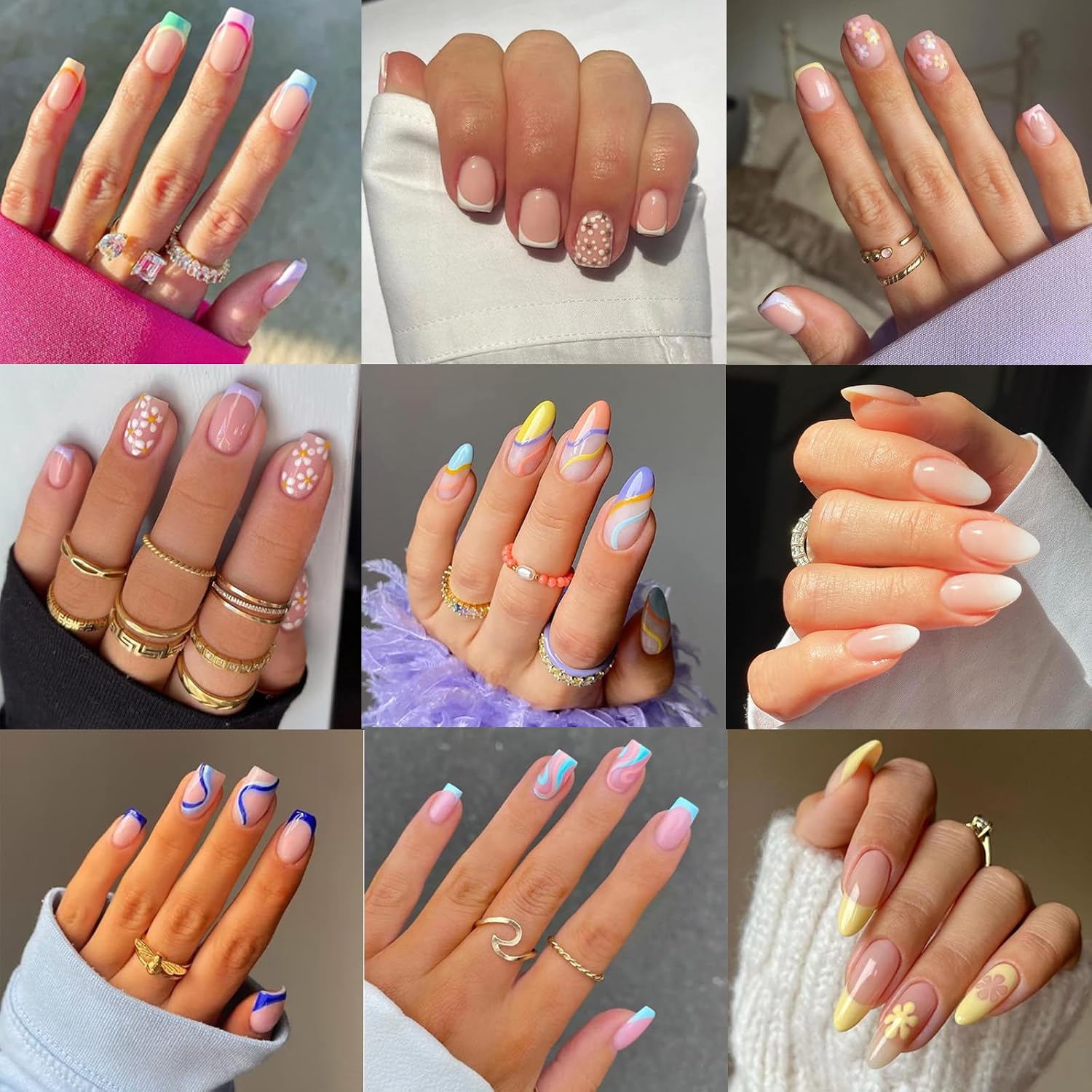 6 Packs (144 Pcs) Press on Nails Medium - Jsiallye Pink Gradient Press on Nails Square Coffin. Glue on with Nail in 12 Sizes - 24 Fake Nails Kit. French Tip Stick on Nails for Women : Beauty & Personal Care