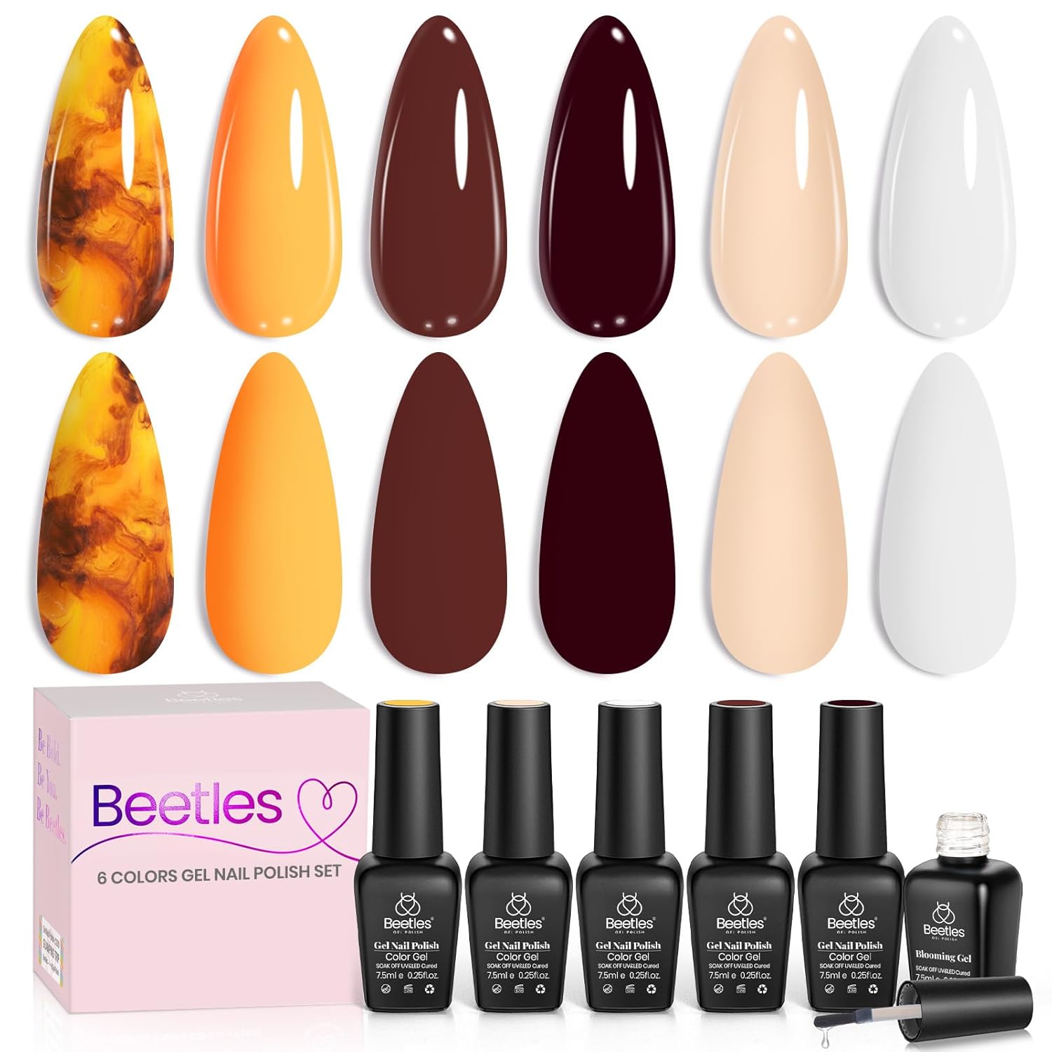 Beetles Pearl Gel Nail Polish. 6 Colors Shimmer White Pink Purple Mermaid Nail Drawing Gel. Soak Off UV Gel Polish Swirl Shell Thread Effect DIY Manicure Nail Art Gifts for Women : Beauty & Personal Care