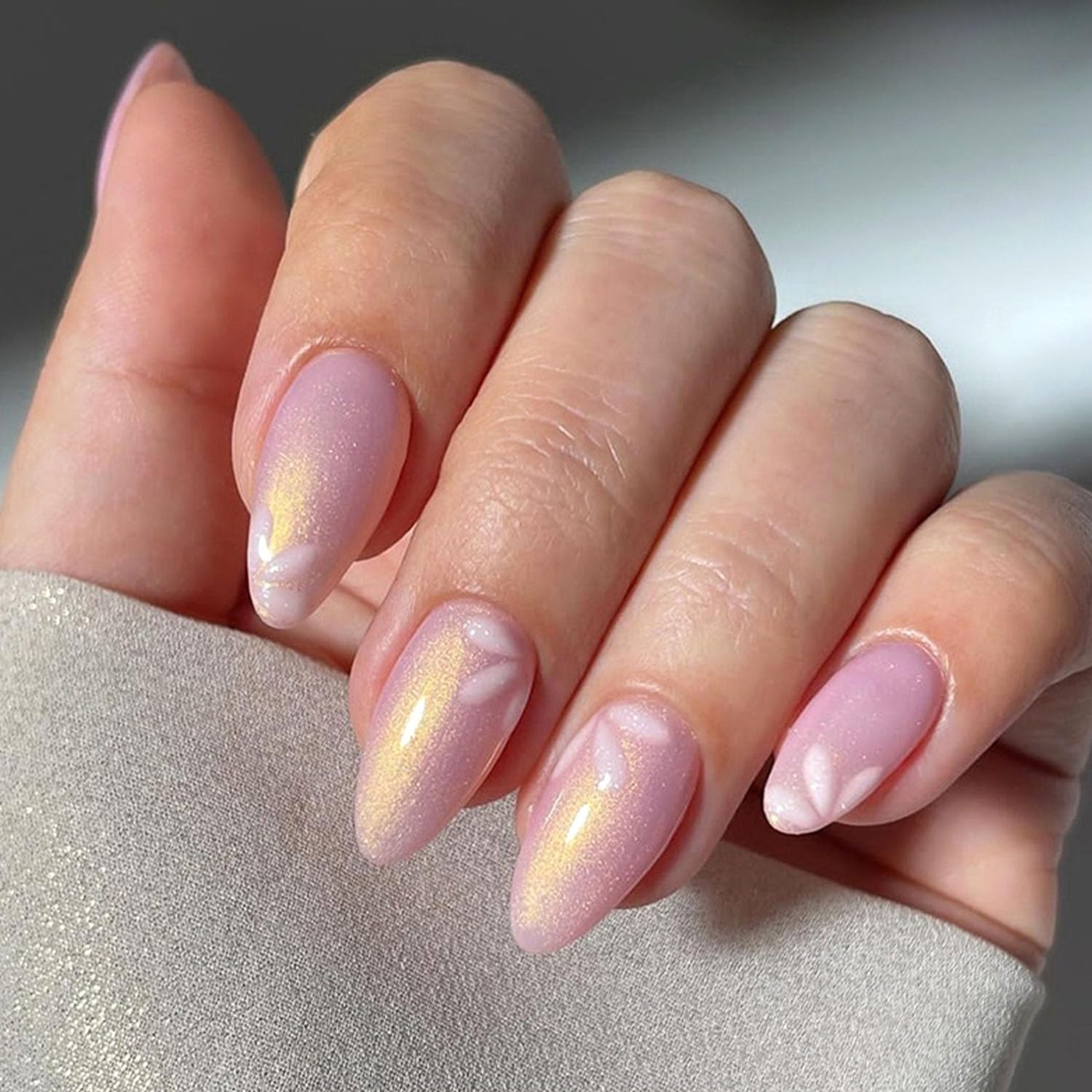 Short Press On Almond Fake Nails - Flower Acrylic Fall Nails Press Ons Full Cover Glue On Cute False Floral Stick On Nails for Women - 30 Pcs : Beauty & Personal Care