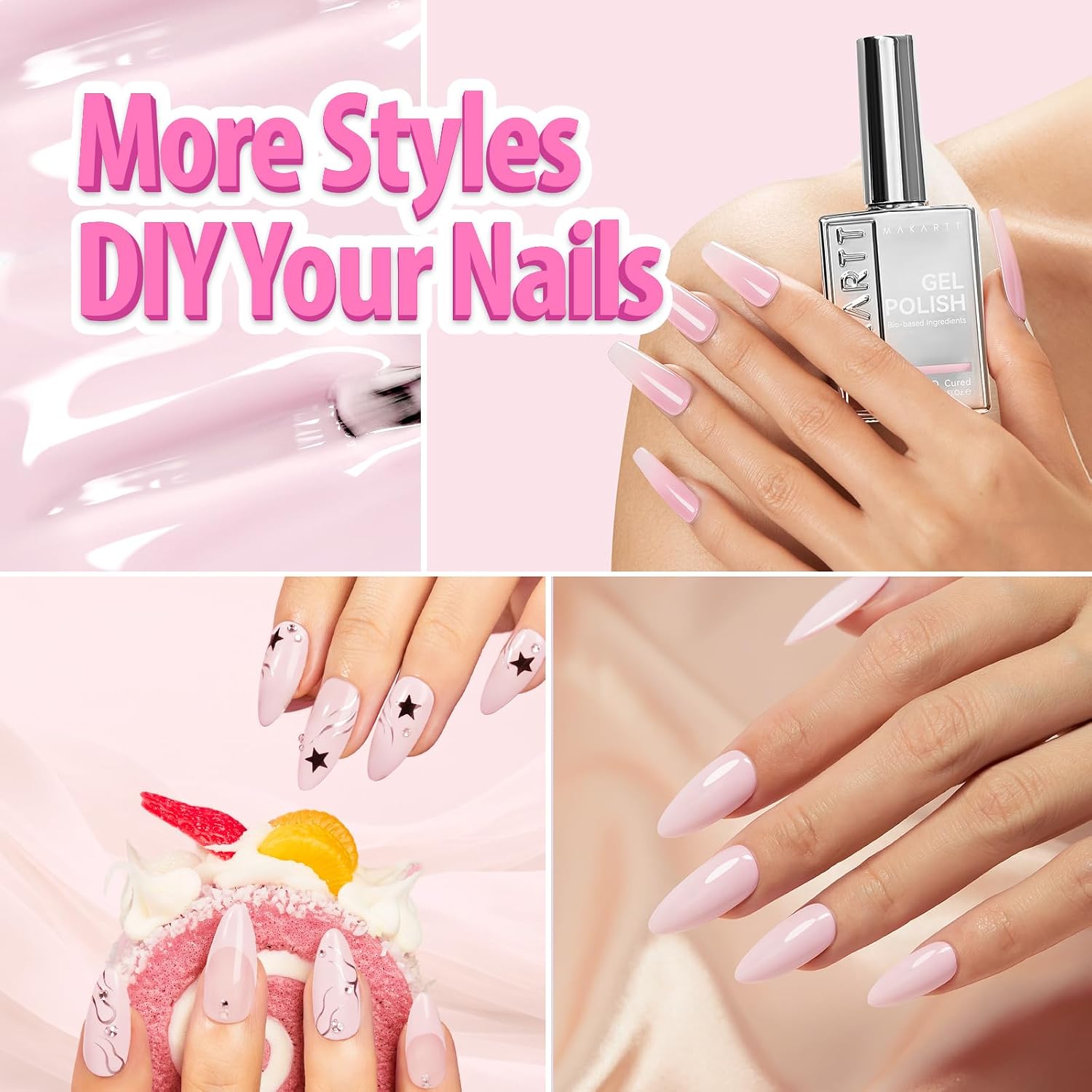 Makartt Milky Pink Gel Nail Polish: 15ML Hema-Free Jelly Baby Pink Nail Polish Sheer Translucent Effect Soak Off UV LED Nail Art Manicure DIY Home Salon Gift for Women : Beauty & Personal Care