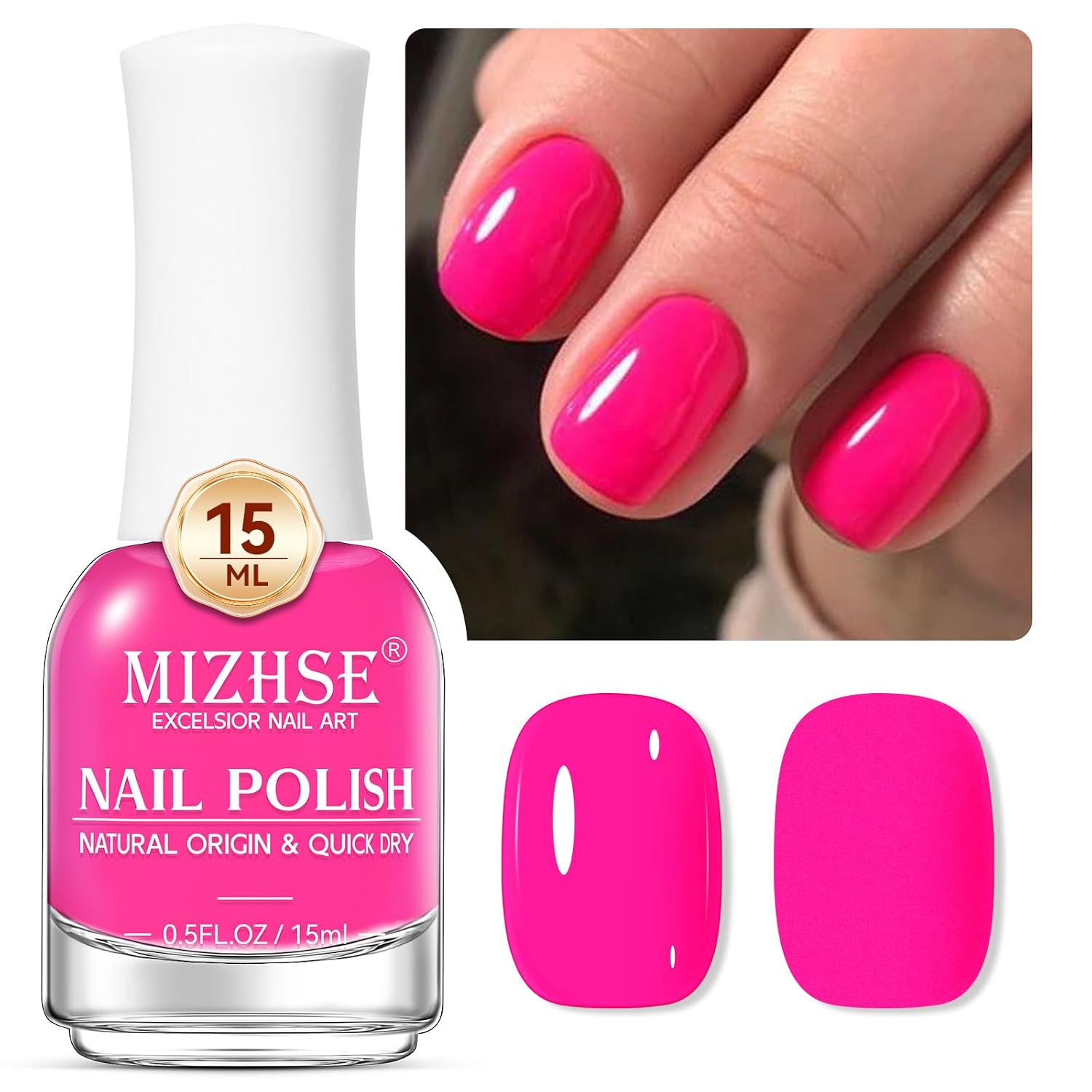MIZHSE Quick Dry Nail Polish. Hot Pink Nail Polish Non Gel Air Drying Fast. 15ml Glossy Finish Regular Rose Red Nail Lacquer Full Coverage Nail Art Manicure DIY Home : Beauty & Personal Care