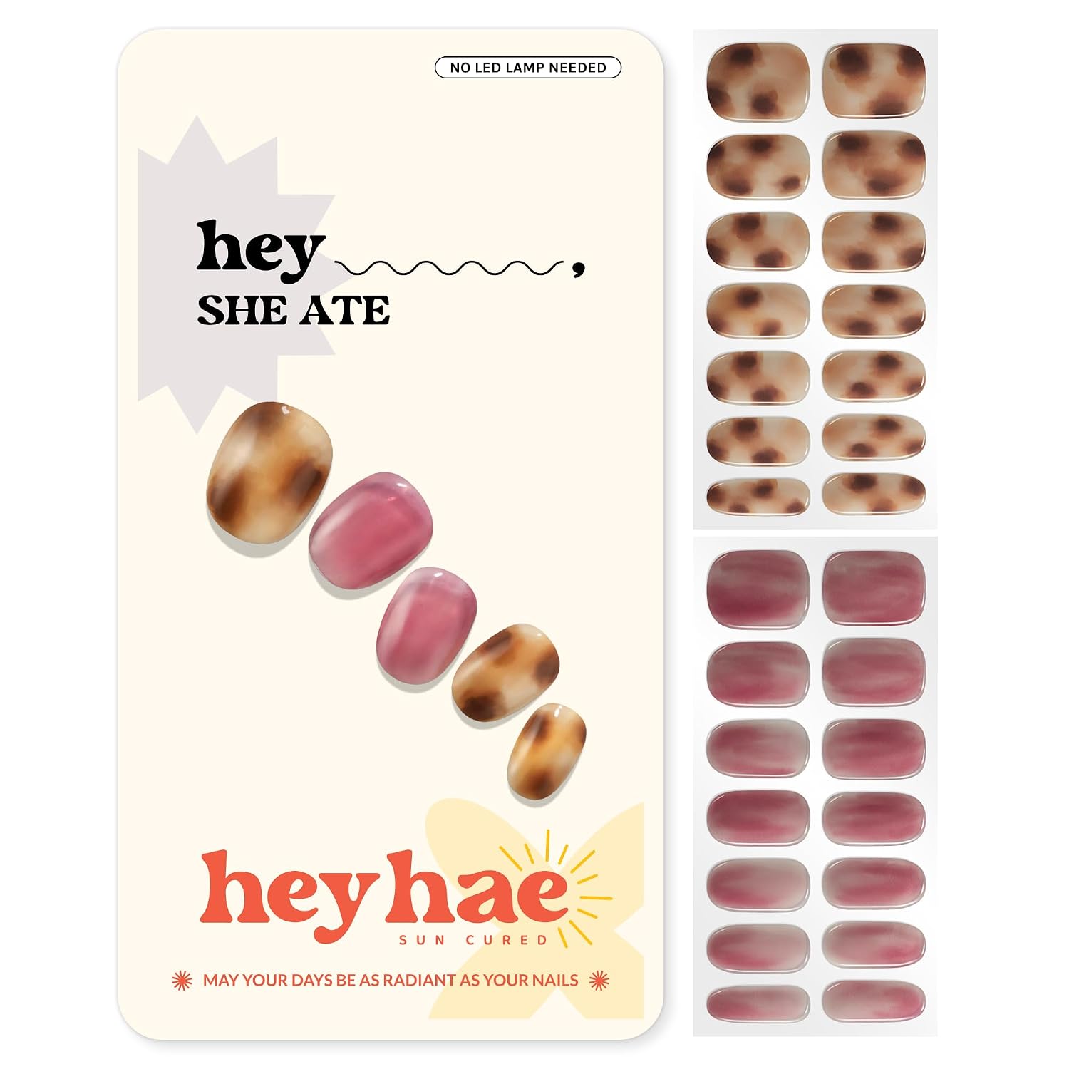 Heyhae Semi Cured Gel Nail Strips | No LED Lamp Needed | Solid. Pink. Spring | Easy Apply & Remove. Salon Quality | Includes 28 Strips. 1 Prep Pads. Nail File & Wooden stick - Hey. Strawberry Picking? : Beauty & Personal Care