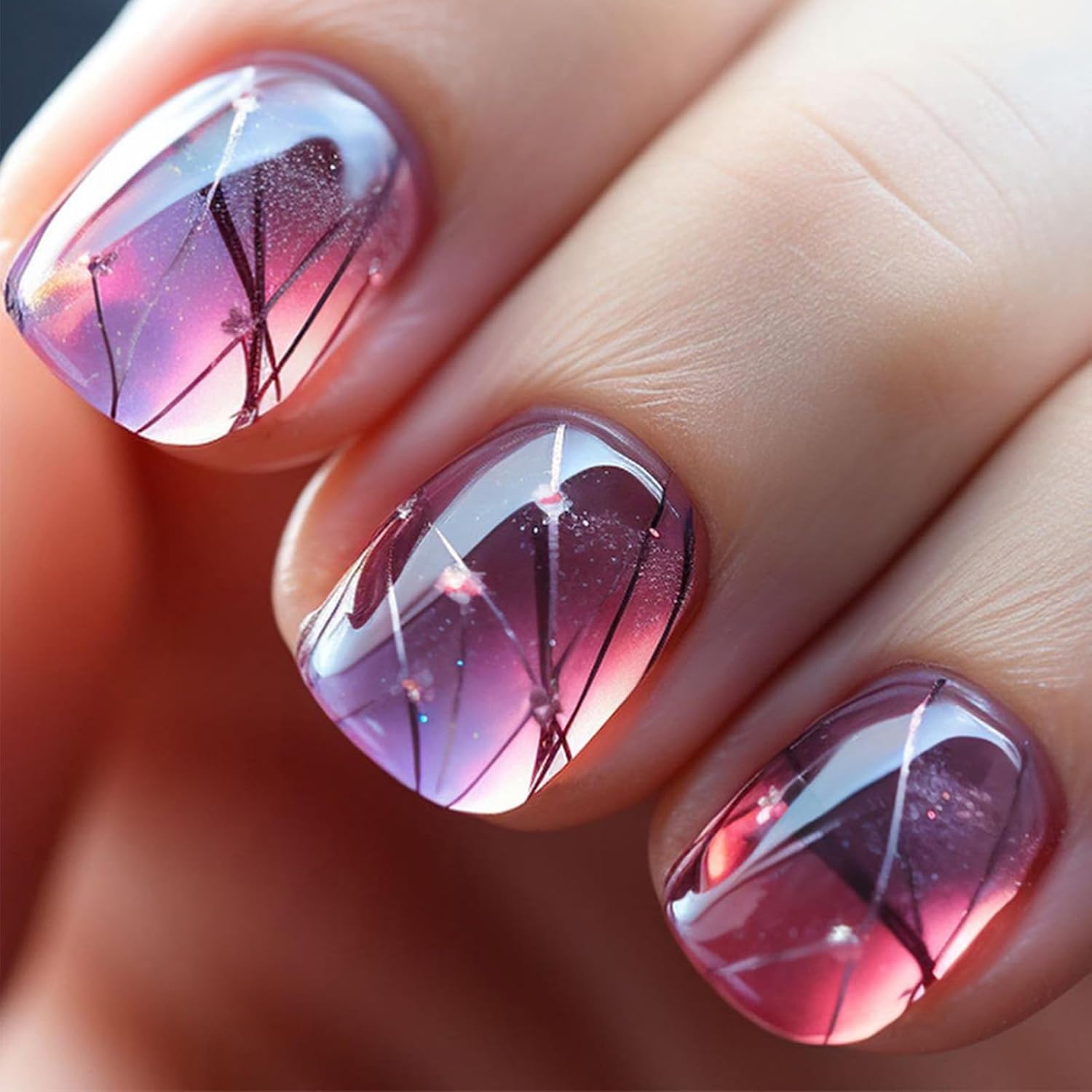 WAFOLOZE Nails Press ons.White Ombre Short Square Press on Nails Fake Nails Glossy Acrylic Artificial Nails Stick on Nails for Women 24Pcs : Beauty & Personal Care