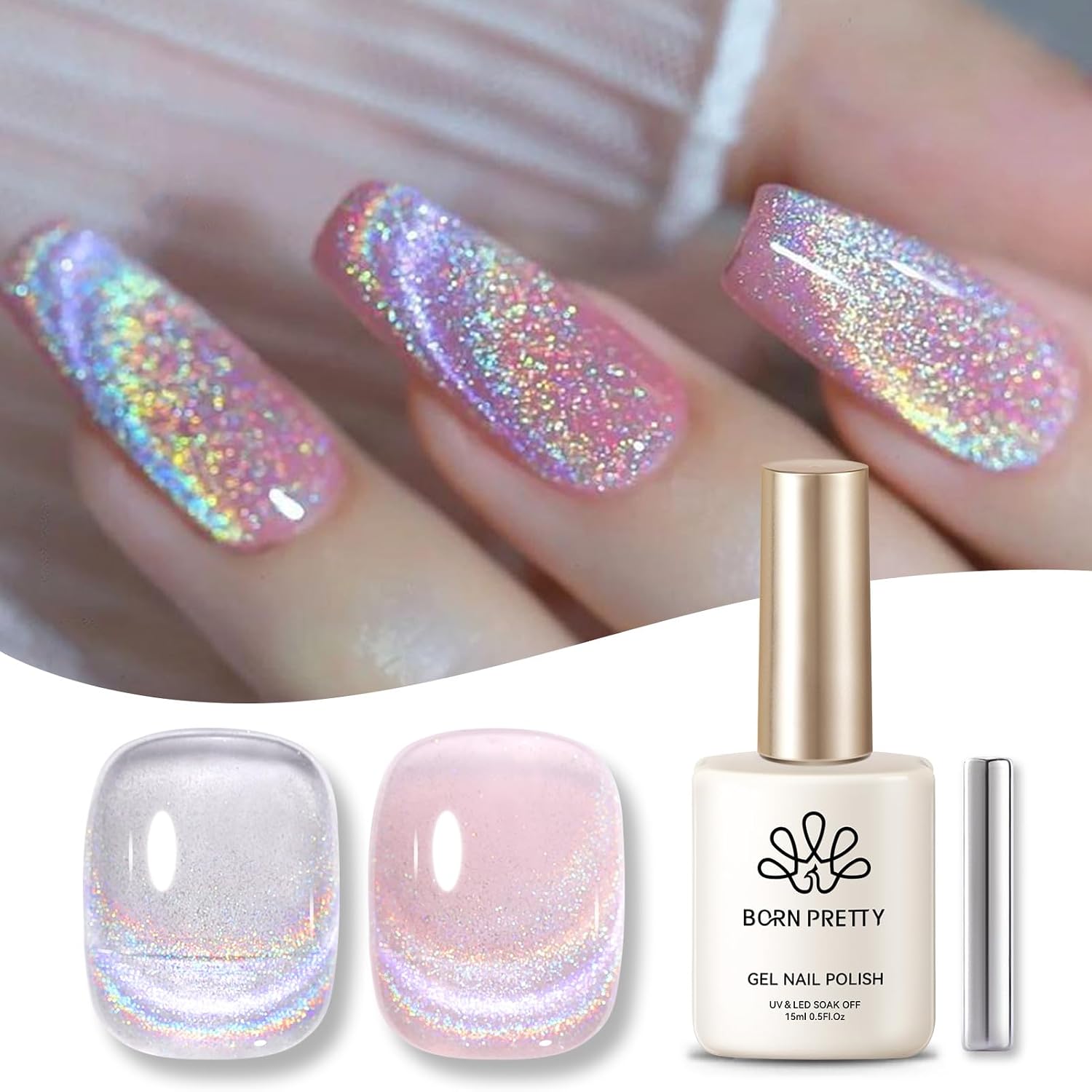 Born Pretty 9D Cat Magnetic Eye Gel Nail Polish Holographic Rainbow Gel Polish Blue Purple Soak Off U V LED Gel Polish Nail Art Design Manicure Salon DIY Home 15ML : Beauty & Personal Care