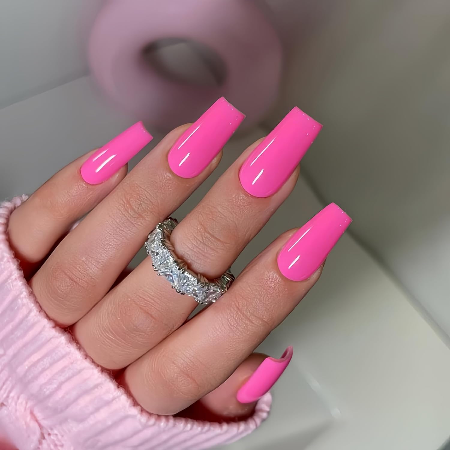 KQueenest Ombre Pink Press on Nails Long Square Shaped Gradient French Fake Nails Press Ons. Natural Gel Square Tips - 24 Pcs Coffin Acrylic False Nails Set for Women Daily Wear : Beauty & Personal Care