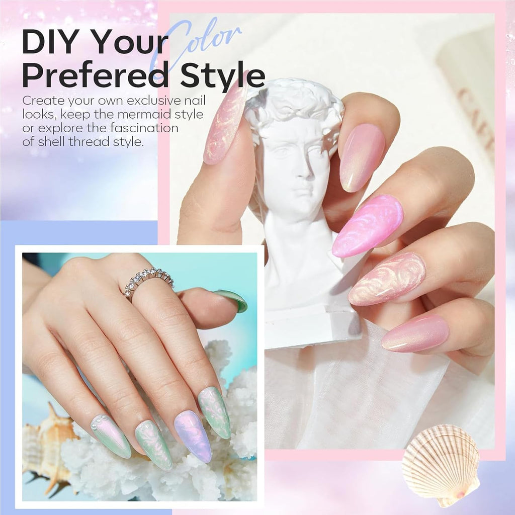 modelones Pearl Gel Nail Polish Set. 6 Colors 2026 Spring Summer Aurora Iridescent Shimmer White Pink Purple Blue Mermaid Nail Glitter Gel Polish LED Swirl Shell Effect with Dotting Pen DIY Gift : Beauty & Personal Care