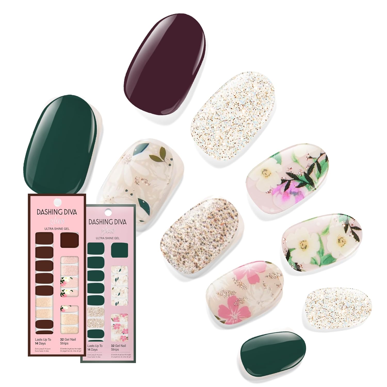Dashing Diva Gloss Nail Strips Bundle - The Vivids Collection - Fruit Punch Petals & Papaya Breeze - UV Free. Chip Resistant. Long Lasting Gel Stickers - Contains 2 Sets : Beauty & Personal Care