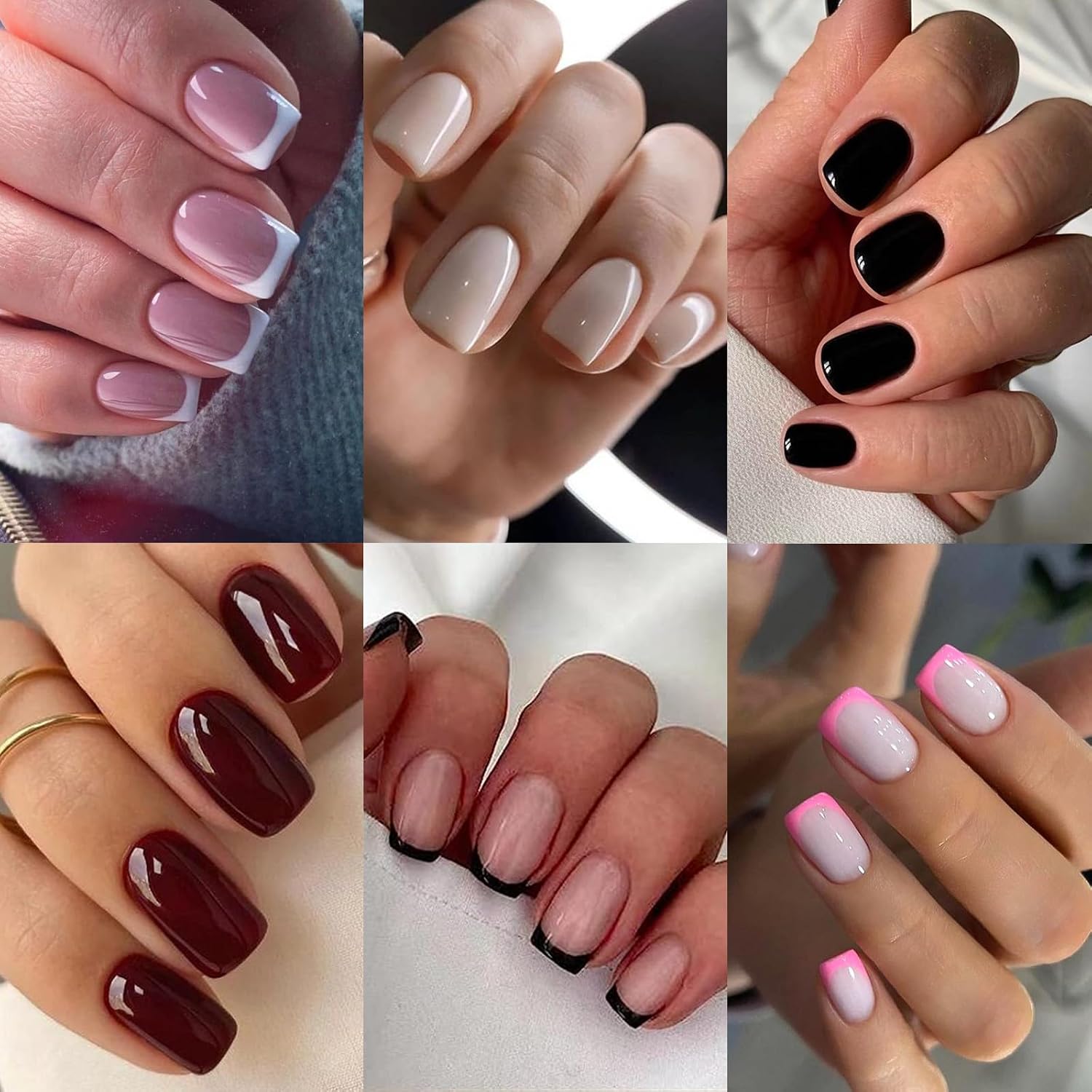 6 Packs (144 Pcs) Press on Nails Medium - Jsiallye Pink Gradient Press on Nails Square Coffin. Glue on with Nail in 12 Sizes - 24 Fake Nails Kit. French Tip Stick on Nails for Women : Beauty & Personal Care