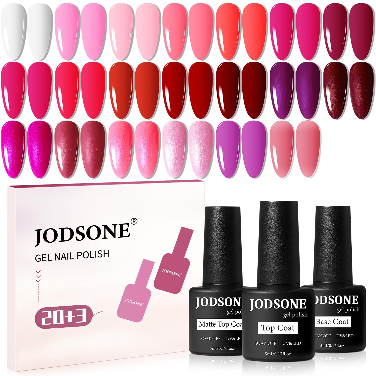 JODSONE 60 PCS Gel Nail Polish Set with 5 Bottles of Base and Glossy Matte Top Coat Soak off Gel Nail Set Suitable for All Seasons Gifts : Beauty & Personal Care