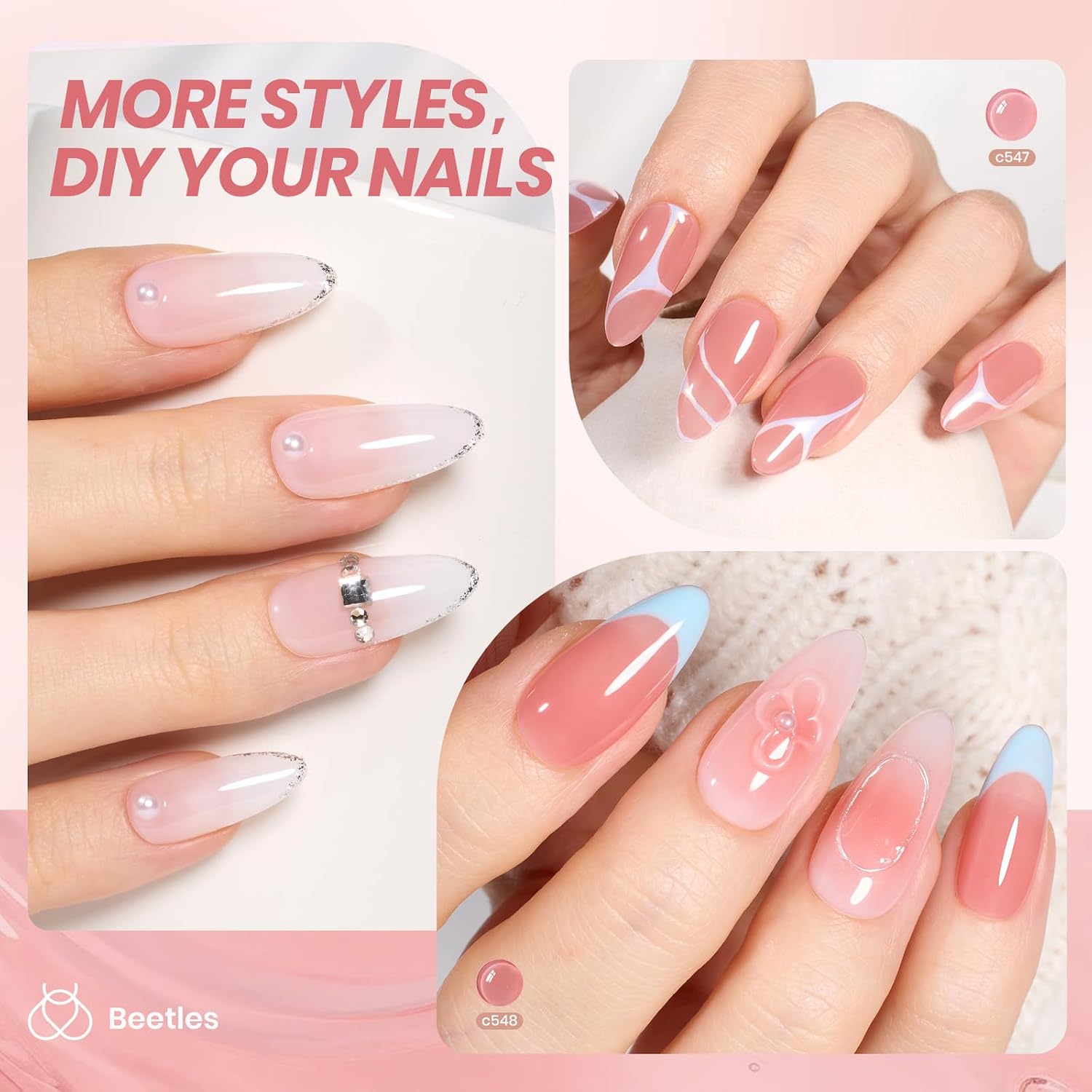 beetles Gel Polish Whispers of Love Jelly Gel Nail Polish Set - 6 Colors Milky White Nude Pink Neutral Sheer Translucent Soak Off UV Gel Nail Kit. Nail Concealer for Salon DIY Manicure Gift Women : Beauty & Personal Care