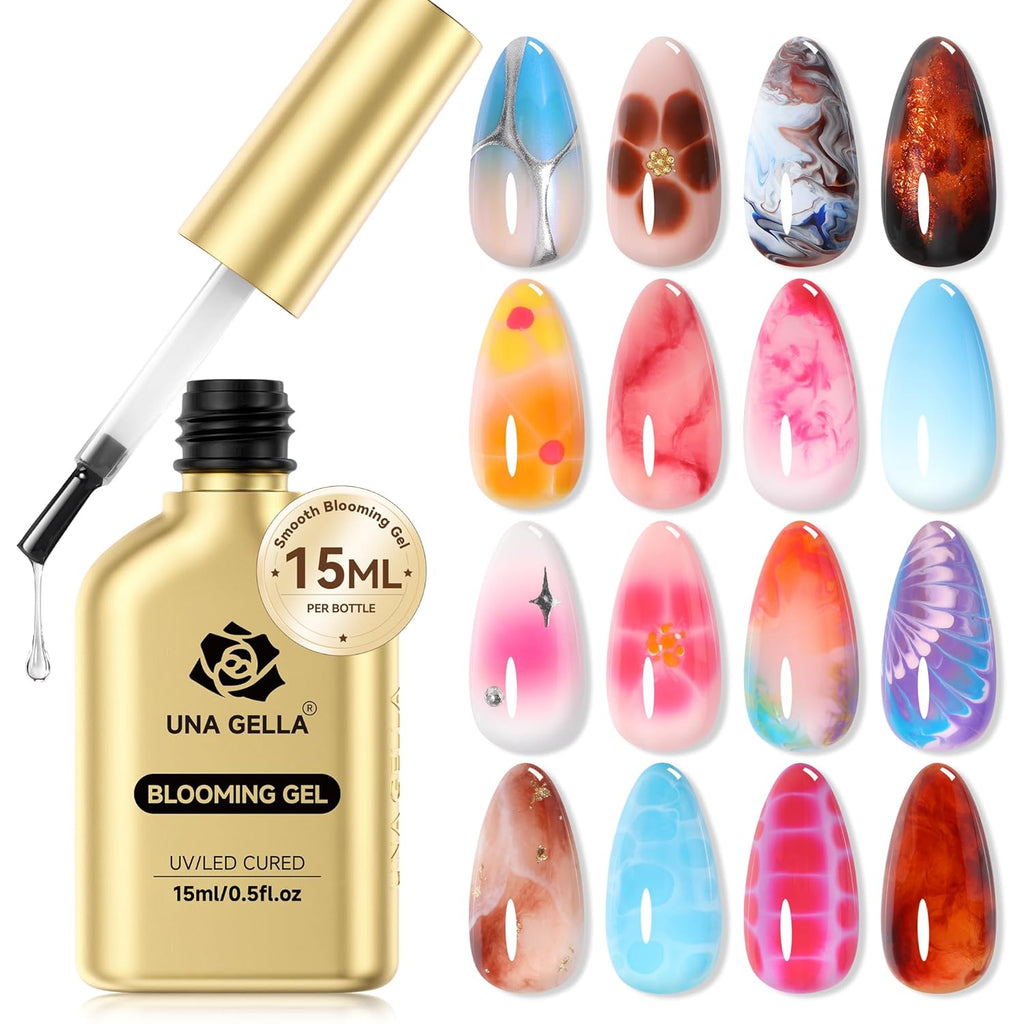 UNA GELLA Blooming Gel Nail Polish 15ml Super Clear for Spreading Effect U V/LED Needed Nail Blooming Gel for Marble Natural Stone Floral Print Watercolor Effect Design Soak Off Home DIY Salon : Beauty & Personal Care