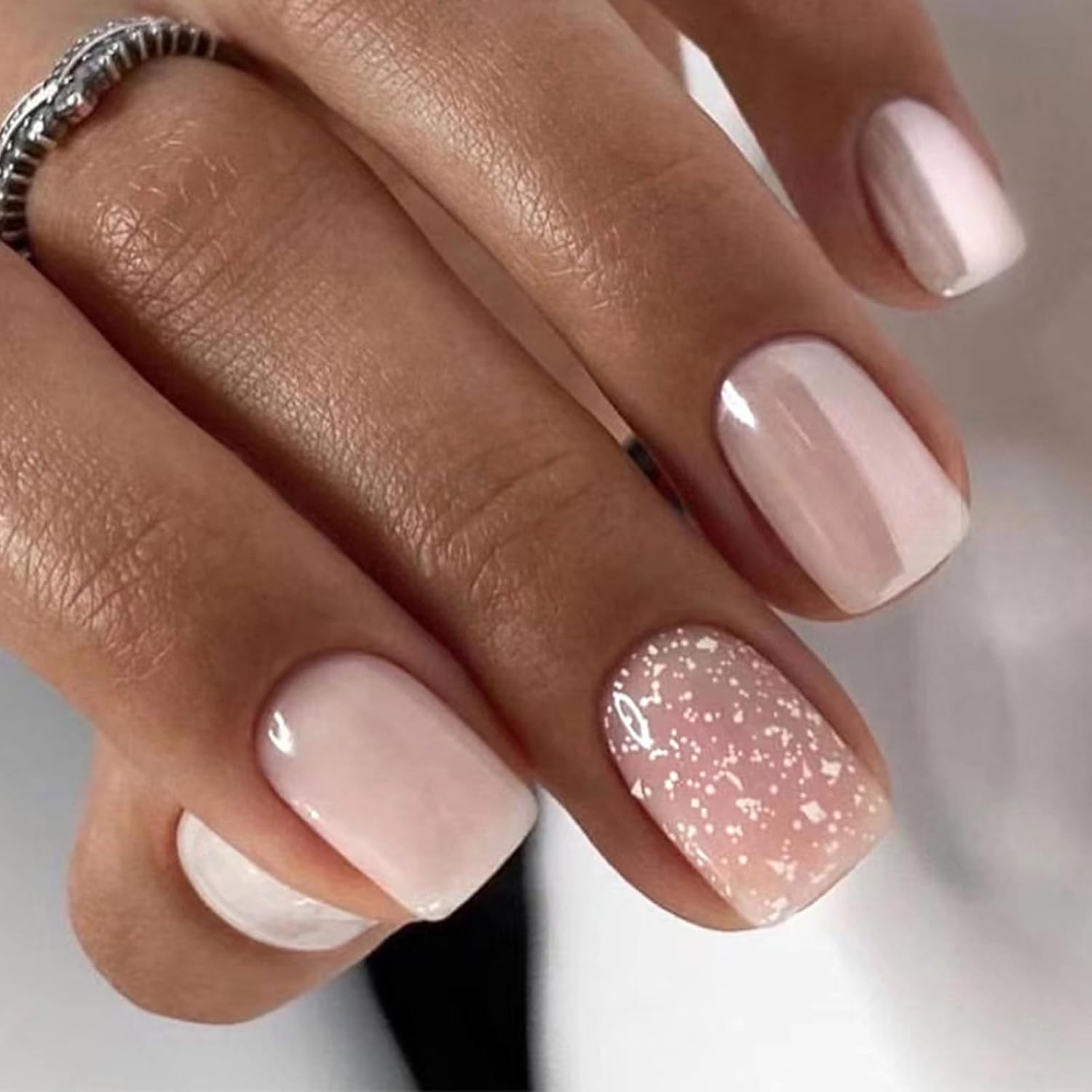 WAFOLOZE Nails Press ons.White Ombre Short Square Press on Nails Fake Nails Glossy Acrylic Artificial Nails Stick on Nails for Women 24Pcs : Beauty & Personal Care