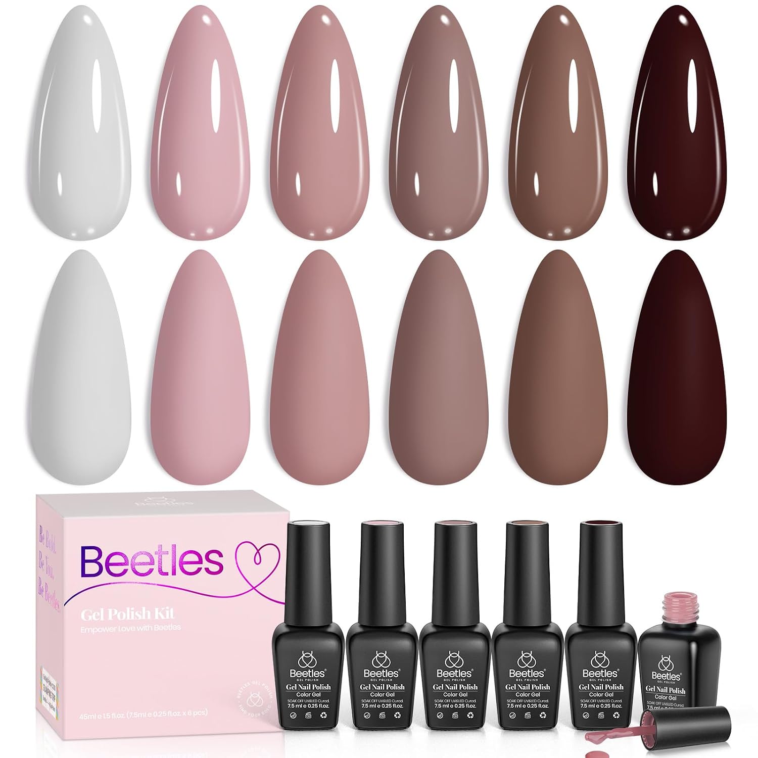 Beetles Nude Gel Nail Polish Set - 6 Colors Nude Pink Brown Neutral Jelly Gel Polish Kit Sheer Translucent Effect Soak Off UV Nail Art Design Drunken Rose Collection Manicure Gift for Women : Beauty & Personal Care