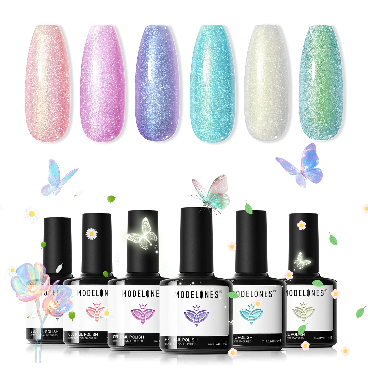 modelones Gel Nail Polish Set- 6 Colors 2026 Chameleon Aurora Shimmer Glitter Gel Polish Kit Blue Green Purple Nail Gel Polish Soak Off LED Nail Lamp Nail Art Gel Kit DIY Salon Gift : Beauty & Personal Care