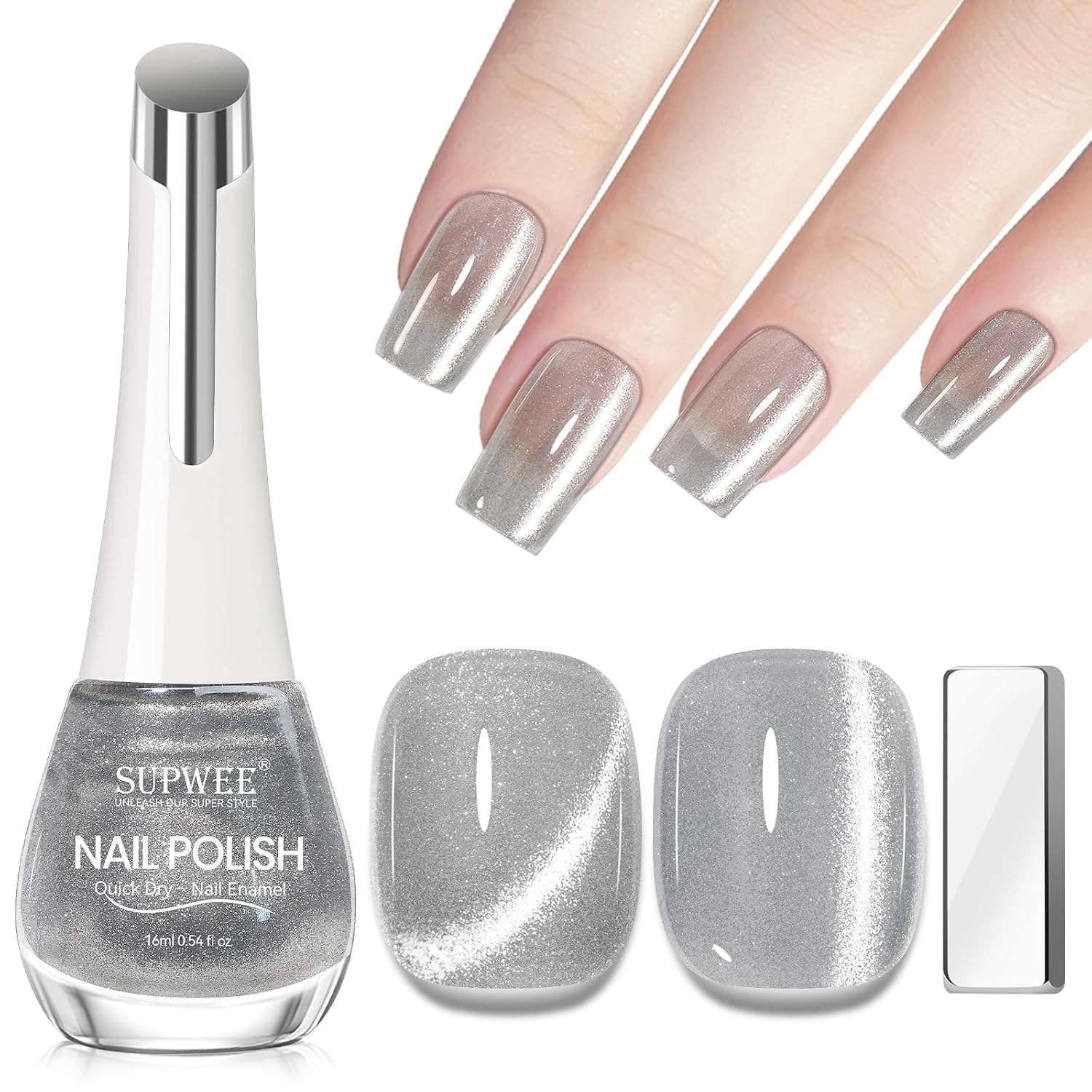 SUPWEE Cat Eye Nail Polish Non Gel with Magnet- Need to Use Black Base. Quick Dry Cateye Magnetic Nail Polish for Fingernail Air Drying Fast Lacquer Manicure Gift For Women Girls 16ml. 0.54fl oz : Beauty & Personal Care