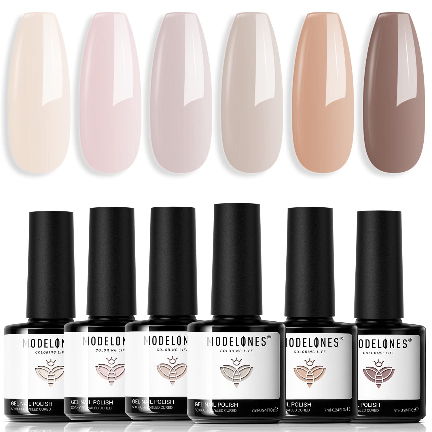 modelones Gel Nail Polish Kit -6 Colors Nude Pink Milky White Gel Polish Set Skin Tones Neutral Brown Soak Off Gel Nail Kit Manicure DIY Nail Art Salon Home Gift : Beauty & Personal Care