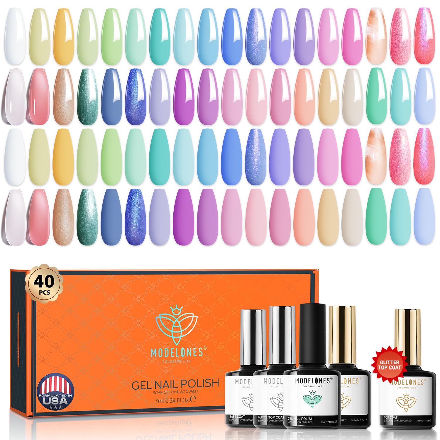 modelones 32 PCS Gel Nail Polish Set. 28 Colors Gel Polish with No Wipe Base Coat. Glitter & Glossy & Matte Top Coat Black Brown Red Purple Soak Off LED Nail Art Kit Salon at Home : Beauty & Personal Care