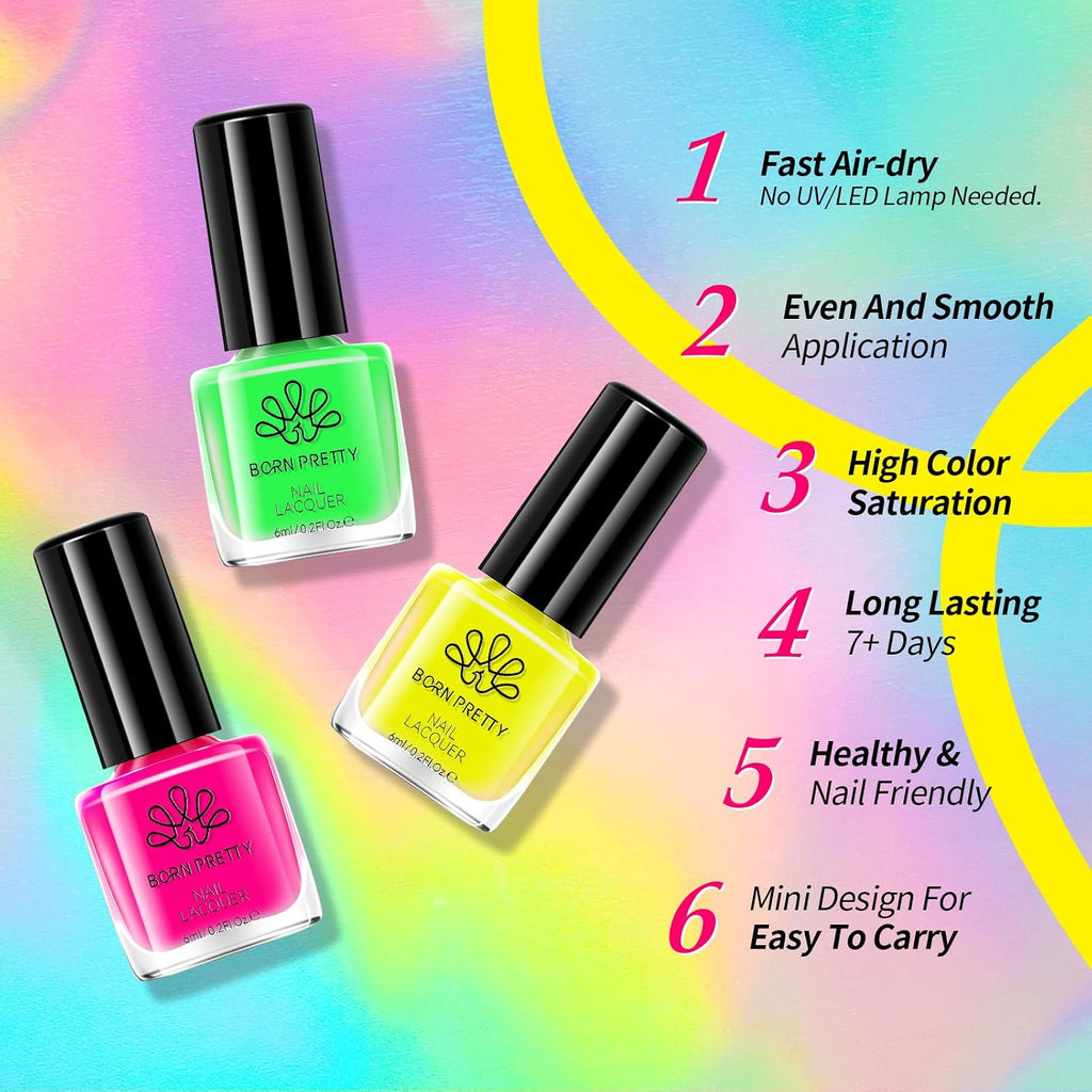 Born Pretty Neon Nail Polish Set. 15 Colors Spring Summer Nail Polish Quick Dry Nail Polish Kit Hot Pink Yellow Green Blue Neon Nail Lacquer Manicure Set for DIY Nail Art Salon Home Gift : Beauty & Personal Care