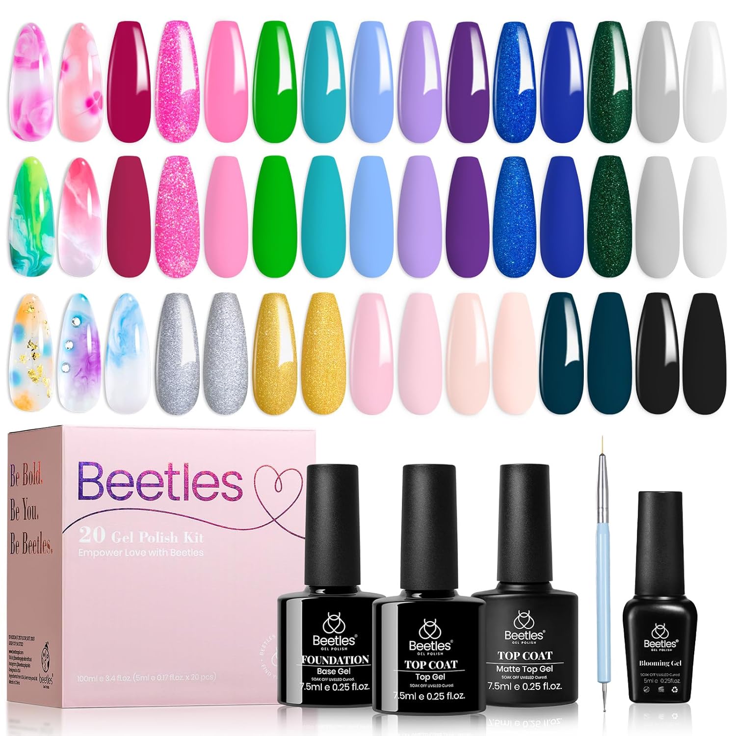 Beetles Summer Gel Polish Set - Rustic Sonata 25 Colors Yellow Orange Blue Pink Bright Gel Polish with Base Coat Glossy & Matte Top Coat DIY Salon Soak Off UV Led Nails 4th of July : Beauty & Personal Care