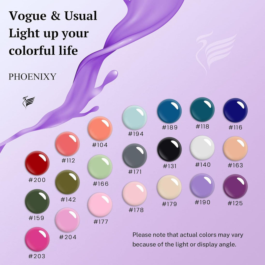 PHOENIXY 24 PCS Gel Nail Polish Set. 21 Colors Gel Nail Polish Kit with Base Glossy Matte Top Coat Black Gray Red Valentine Nail Kit Gifts for Women : Beauty & Personal Care