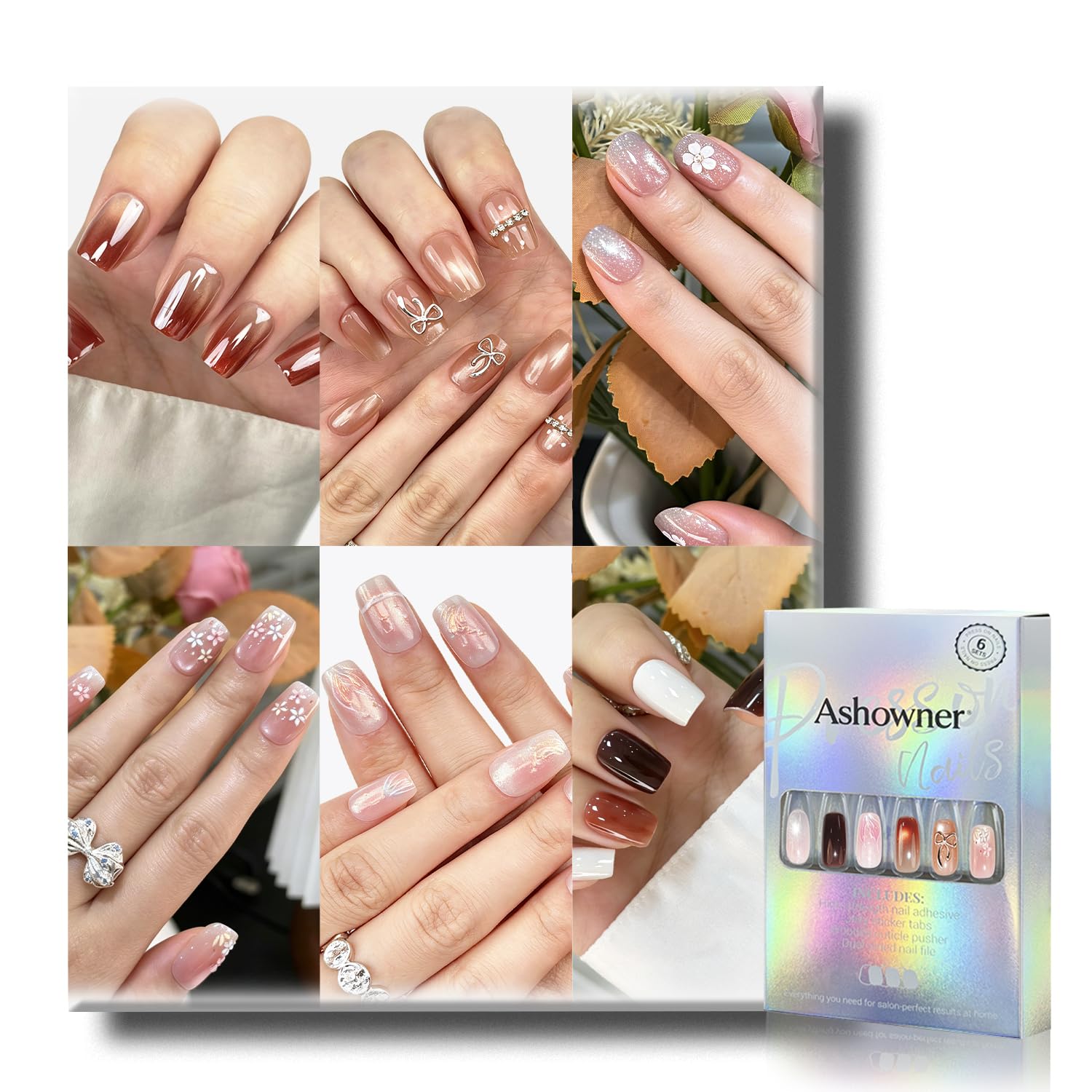 6 Packs (144 Pcs) | Reusable Press on Nails | Stick on Nails 12 Sizes-6 Styles | Cute Bow Nails : Beauty & Personal Care