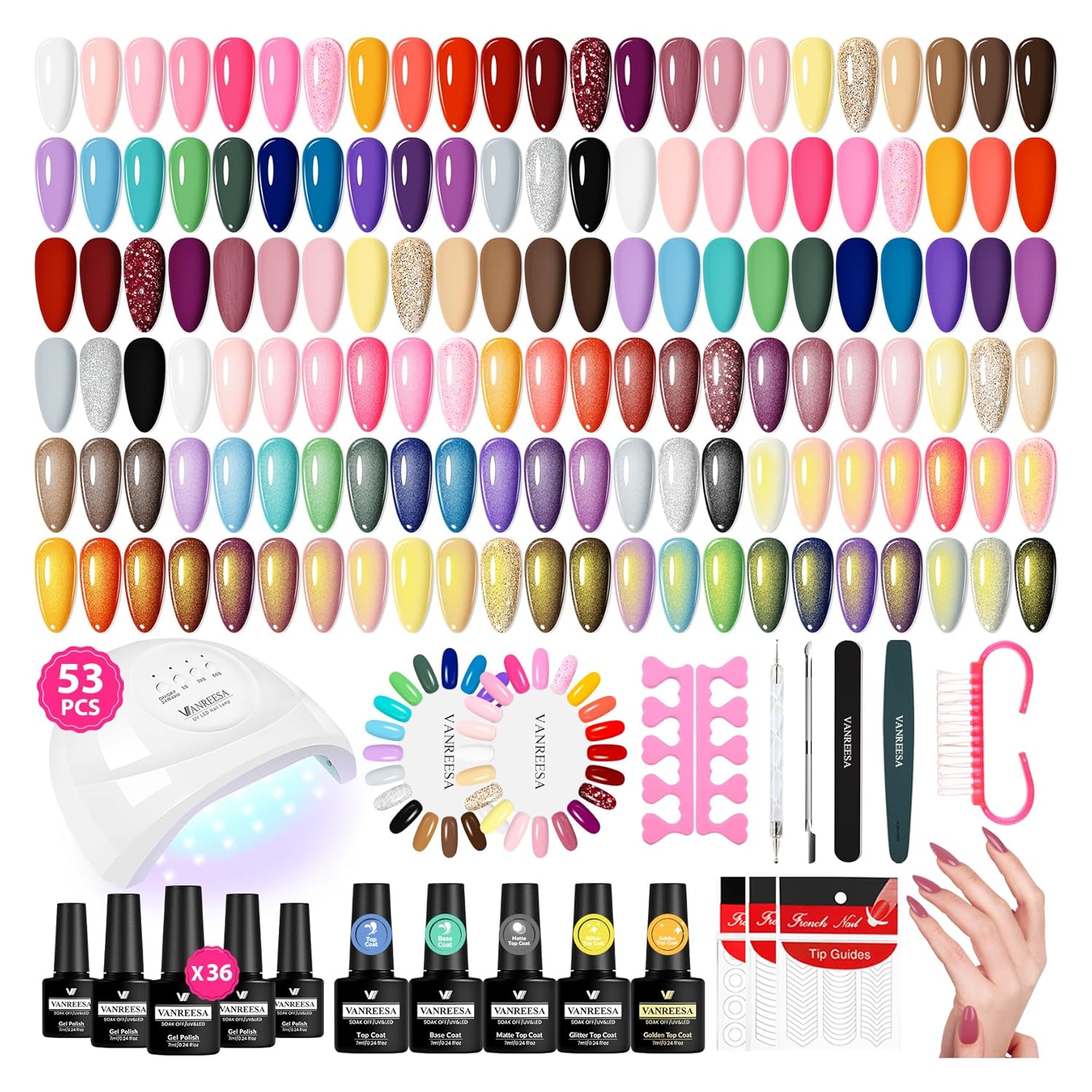 VANREESA 60 Pcs Gel Nail Polish Set. 55 Colors Gel Polish with Base Coat & 4 Effects Top Coat Full-Color Nail Polish Set All Seasons Nail Kit Gifts for Women Girls Nail Salon at Home : Beauty & Personal Care