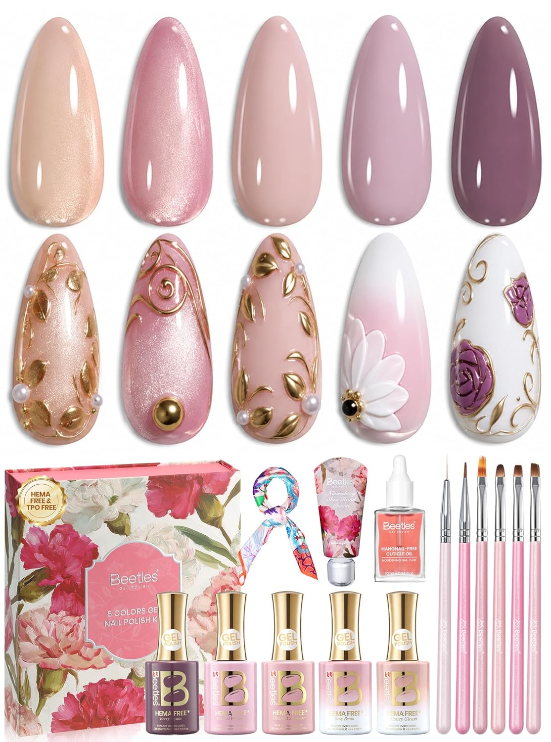 Beetles Summer Gel Polish Set - Fingertip Palette. 32 Colors Polish Set with Base Top Coat Pink Red Blue Purple Brown Yellow Green Black White UV LED Lamp Nails Gifts for Women : Beauty & Personal Care