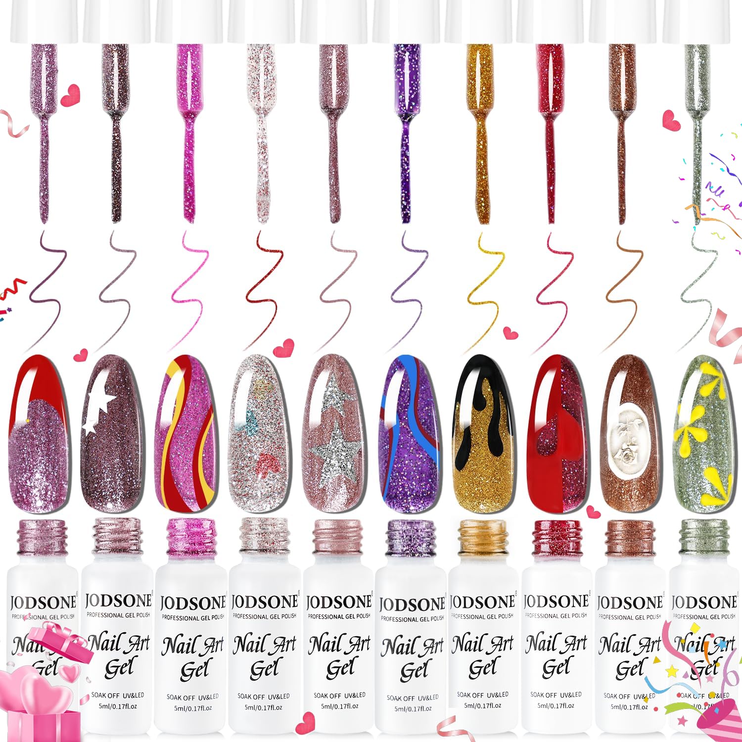 JODSONE 10pcs Nail Art Gel Liner Set.3D Nail Art Pens Effect for Fine Lines.Thin Brush Detail Polish.DIY Painted Nails at Home Salon.Liner Gel Nail Polish for Girls & Women : Beauty & Personal Care
