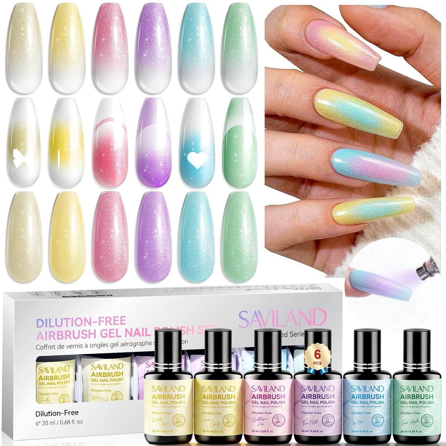 SAVILAND Airbrush Gel Nail Polish Hema-Free: Dilution-Free 12 Vitality Colors Airbrush for Nails Set Non-Acetone with Fine Mist Nail for Spray French & Ombre Nail Polish Nail Art Design Salon Kit : Beauty & Personal Care
