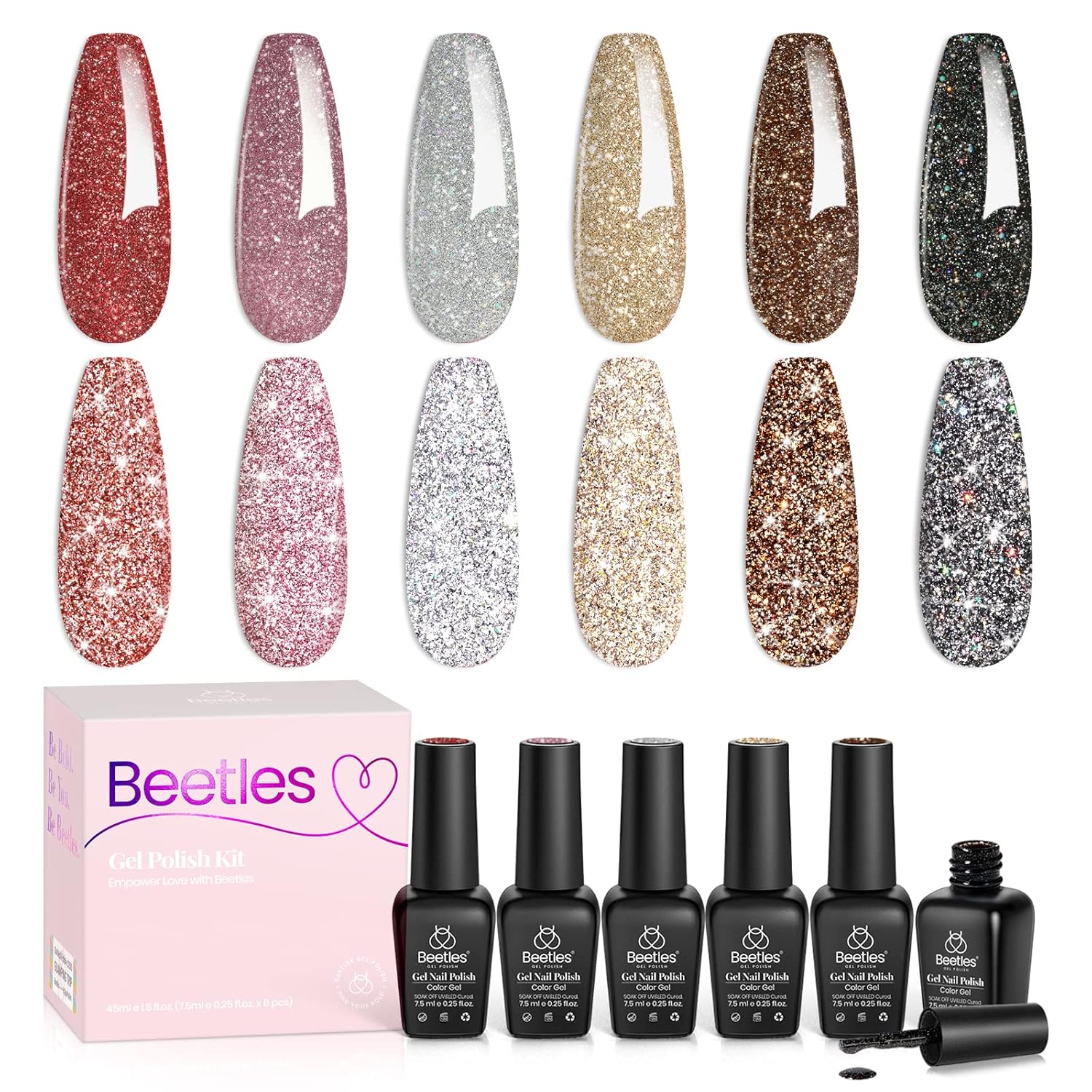 Beetles Pearl Gel Nail Polish. 6 Colors Shimmer White Pink Purple Mermaid Nail Drawing Gel. Soak Off UV Gel Polish Swirl Shell Thread Effect DIY Manicure Nail Art Gifts for Women : Beauty & Personal Care