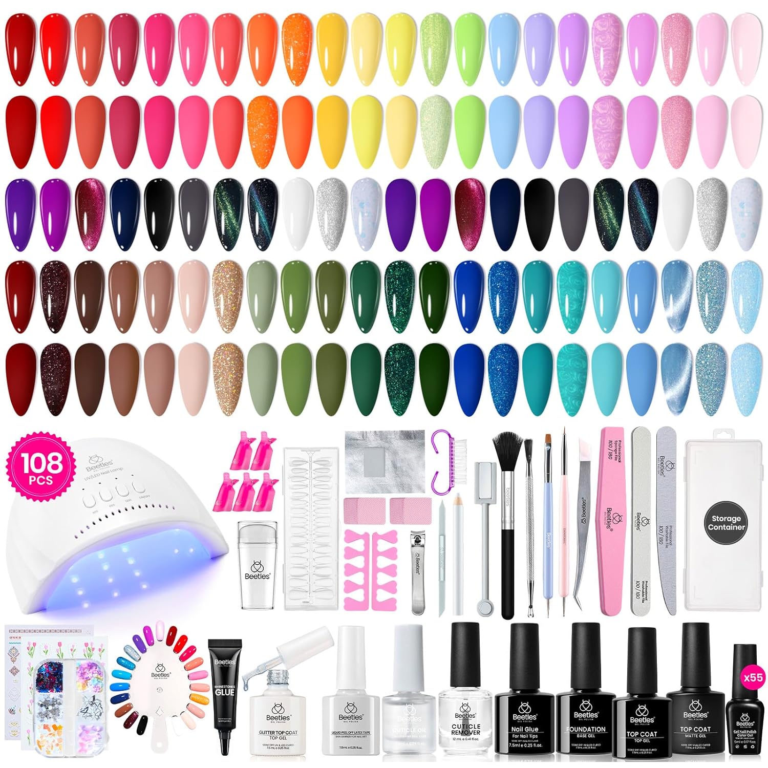 Beetles Summer Gel Polish Set - 36 Colors Bright Neon Gel Nail Polish Pink Orange Red Green Blue 4th of July Nail Polish with 4Pcs Base Top Coat Soak Off Colorful Collection UV Nail Gel : Beauty & Personal Care