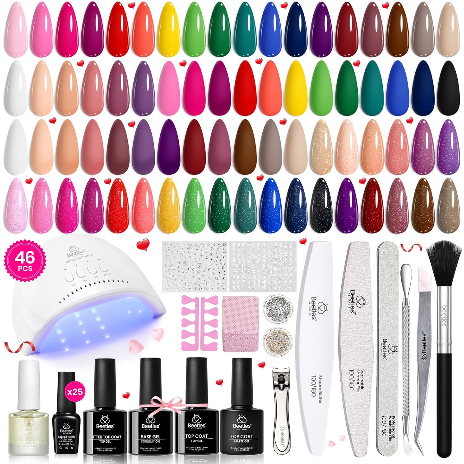 beetles Gel Polish Set Vivid Seasons - Summer Gel Nail Polish Set 36 Colors Pink Yellow Green Purple Jelly Shades 45pcs with Base & Top Coat UV LED Soak Off DIY Salon Gift for Women : Beauty & Personal Care