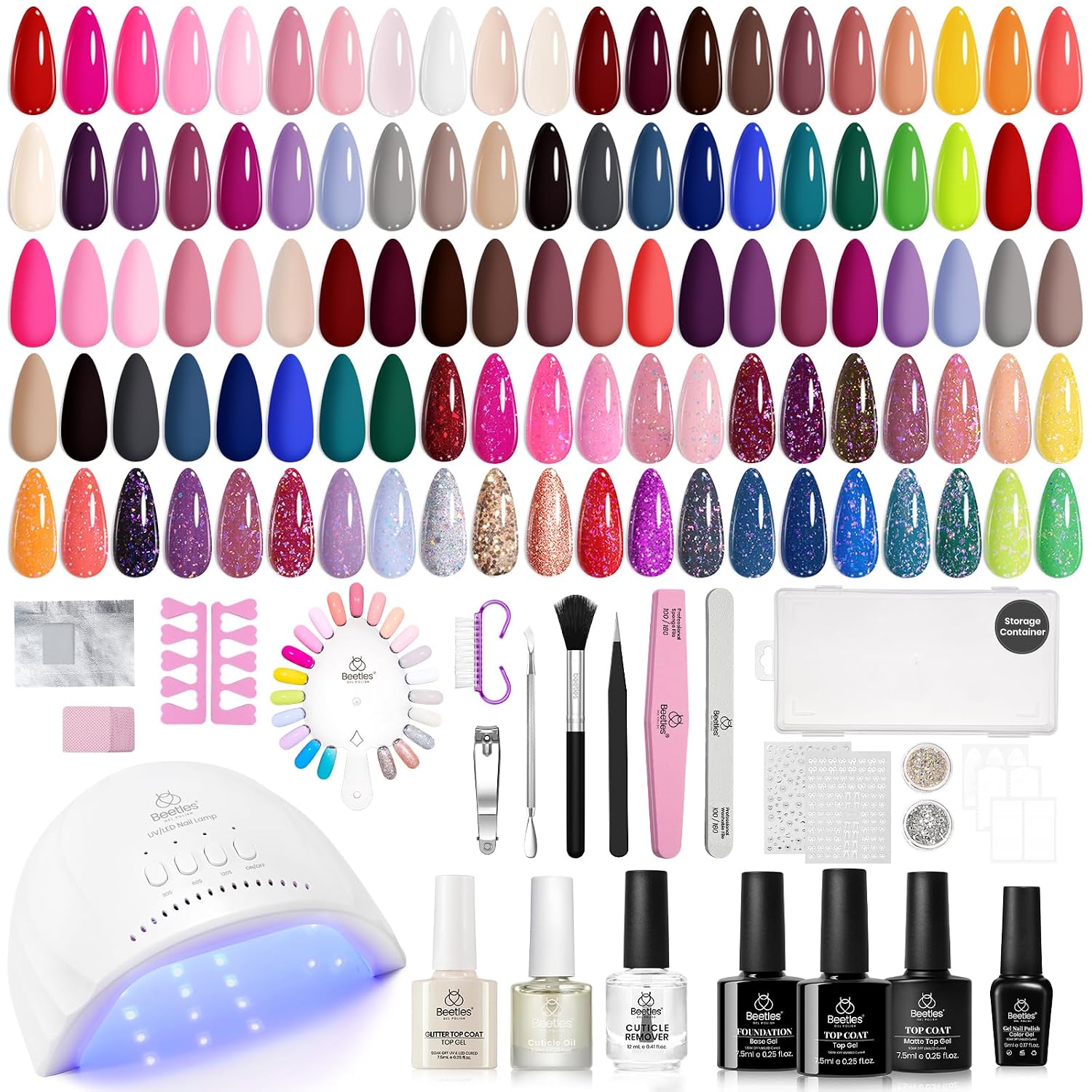 beetles Gel Polish Set Vivid Seasons - Summer Gel Nail Polish Set 36 Colors Pink Yellow Green Purple Jelly Shades 45pcs with Base & Top Coat UV LED Soak Off DIY Salon Gift for Women : Beauty & Personal Care