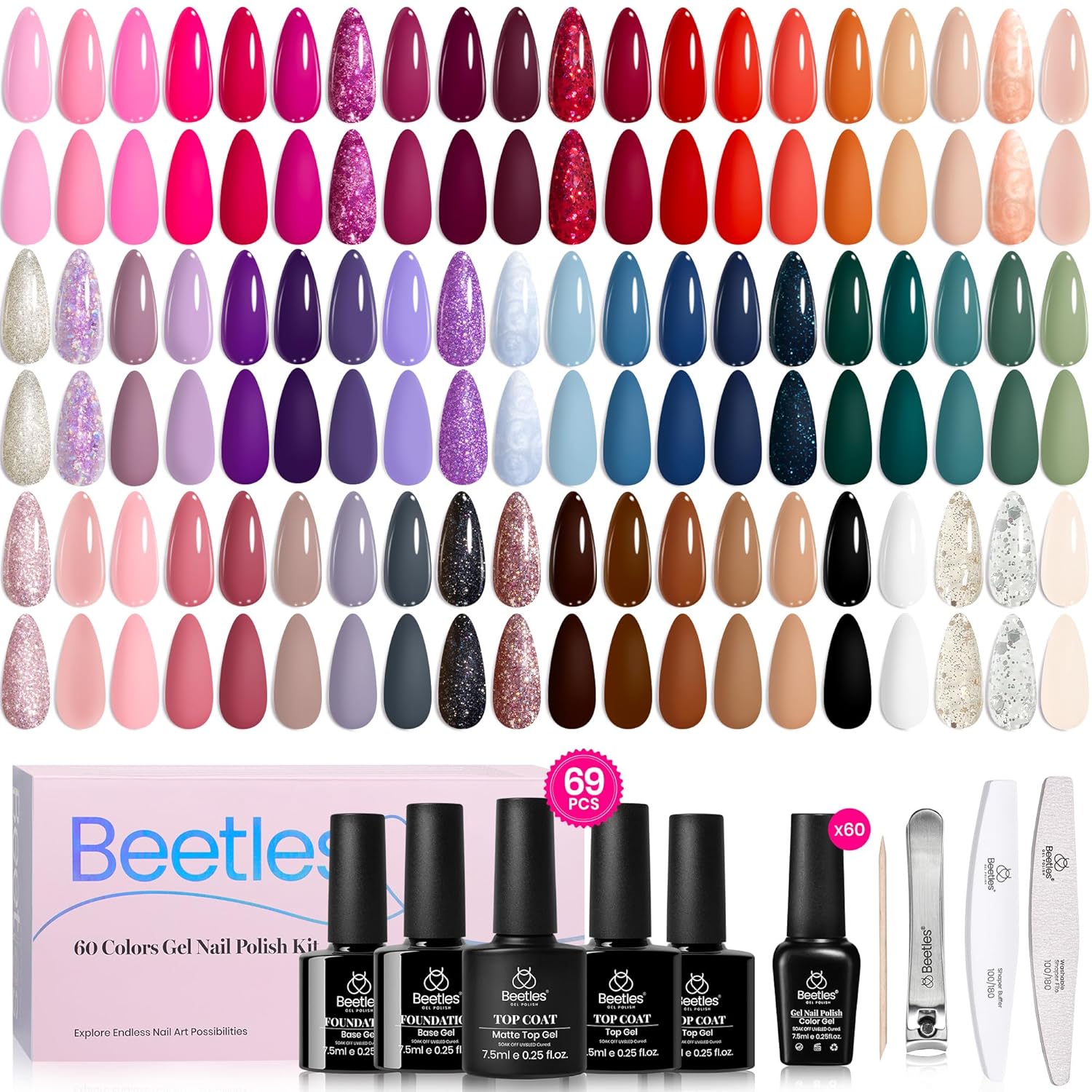 Beetles Summer Gel Polish Set - 36 Colors Bright Neon Gel Nail Polish Pink Orange Red Green Blue 4th of July Nail Polish with 4Pcs Base Top Coat Soak Off Colorful Collection UV Nail Gel : Beauty & Personal Care