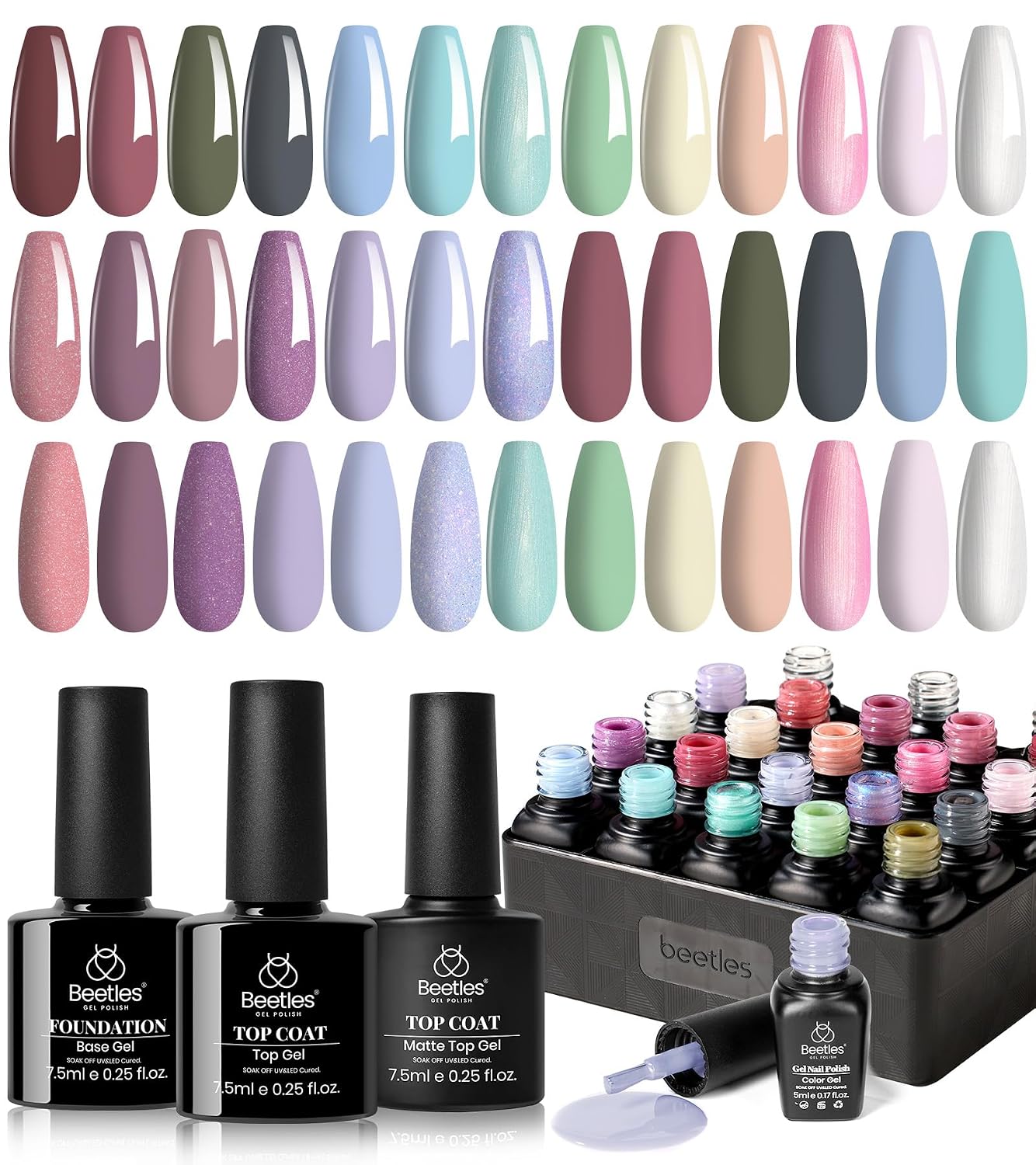 Beetles Summer Gel Polish Set - Rustic Sonata 25 Colors Yellow Orange Blue Pink Bright Gel Polish with Base Coat Glossy & Matte Top Coat DIY Salon Soak Off UV Led Nails 4th of July : Beauty & Personal Care