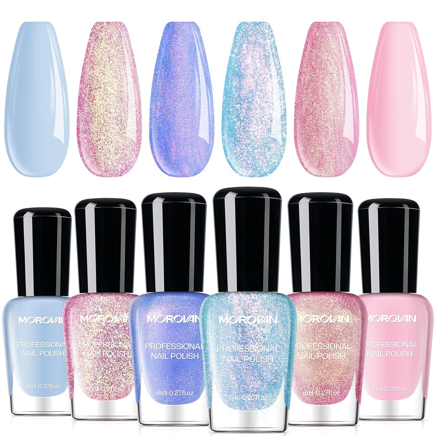Morovan Chameleon Nail Polish Set: 6 Colors Holographic Quick Dry Mini Nail Lacquer Kit Green Glitter Pink Blue Purple Gray Aurora Shimmer Fall DIY Nail Art Manicure Gift For Women Girls : Beauty & Personal Care