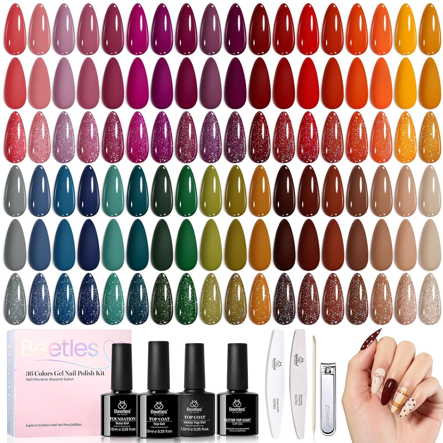Beetles Summer Gel Polish Set - 36 Colors Bright Neon Gel Nail Polish Pink Orange Red Green Blue 4th of July Nail Polish with 4Pcs Base Top Coat Soak Off Colorful Collection UV Nail Gel : Beauty & Personal Care