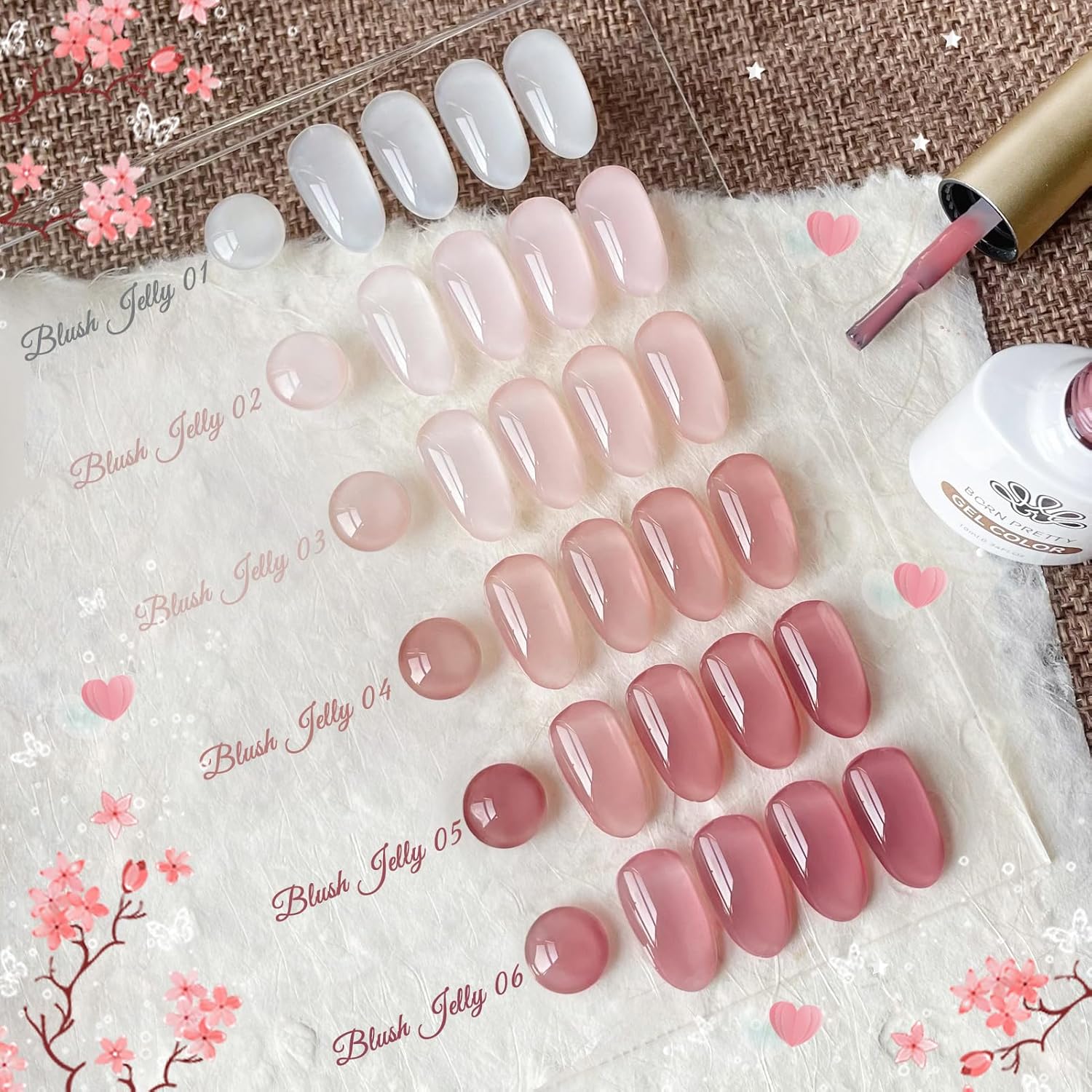 Born Pretty Milky White Jelly Nude Pink Gel Nail Polish Valentine's Day Translucent Natural Sheer Pink Soak Off U v Light Cure Gel Polish Kit for Salon and Nail Art DIY at Home 6Colors : Beauty & Personal Care
