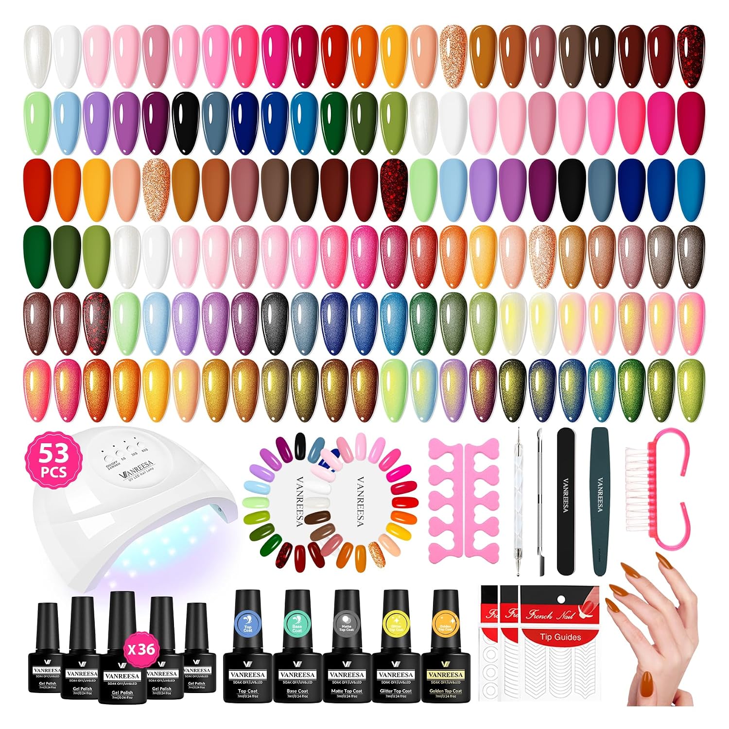 VANREESA 60 Pcs Gel Nail Polish Set. 55 Colors Gel Polish with Base Coat & 4 Effects Top Coat Full-Color Nail Polish Set All Seasons Nail Kit Gifts for Women Girls Nail Salon at Home : Beauty & Personal Care