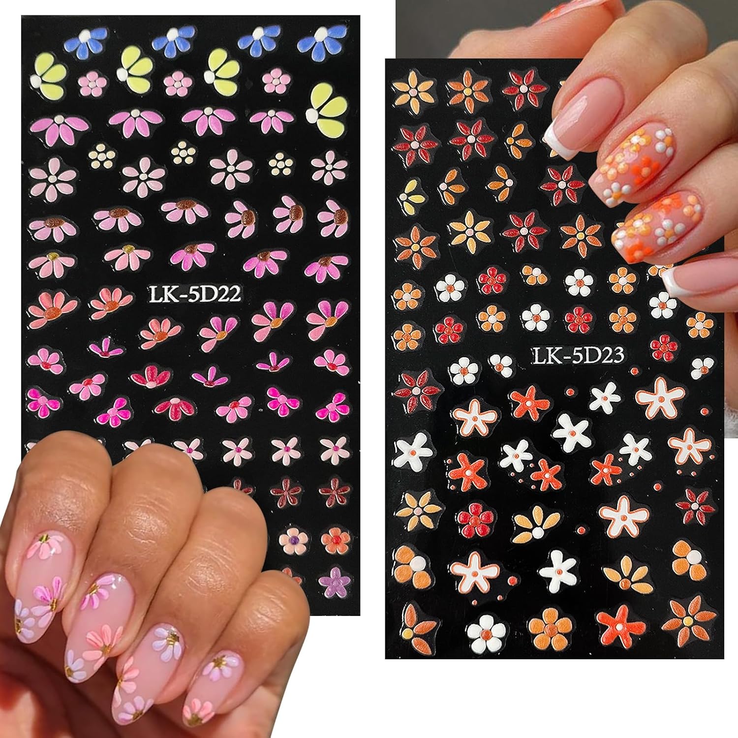 YOSOMMK Nail Art Stickers Decals 5D Embossed Flower Nail Decals Self Adhesive Spring Summer Heart Daisy Nail Supplies 3D Nail Design for Women Nail Decoration Colorful Flower Nail Stickers : Beauty & Personal Care