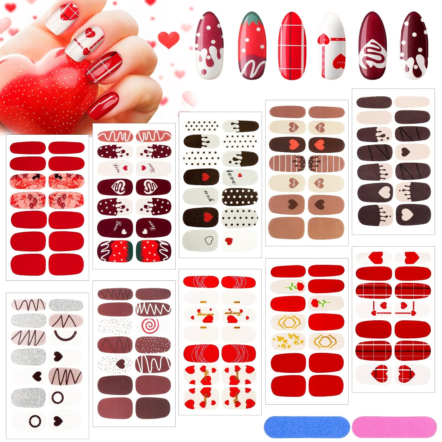 Maitys 140 Pcs 10 Sheets Glitter Full Wrap Nail Stickers for Women UV Free Short Polish Strips with 2 Pcs Nail Files Gradient Stickers Self Adhesive Easy DIY Manicure Decals Strips for Holiday Decor : Beauty & Personal Care