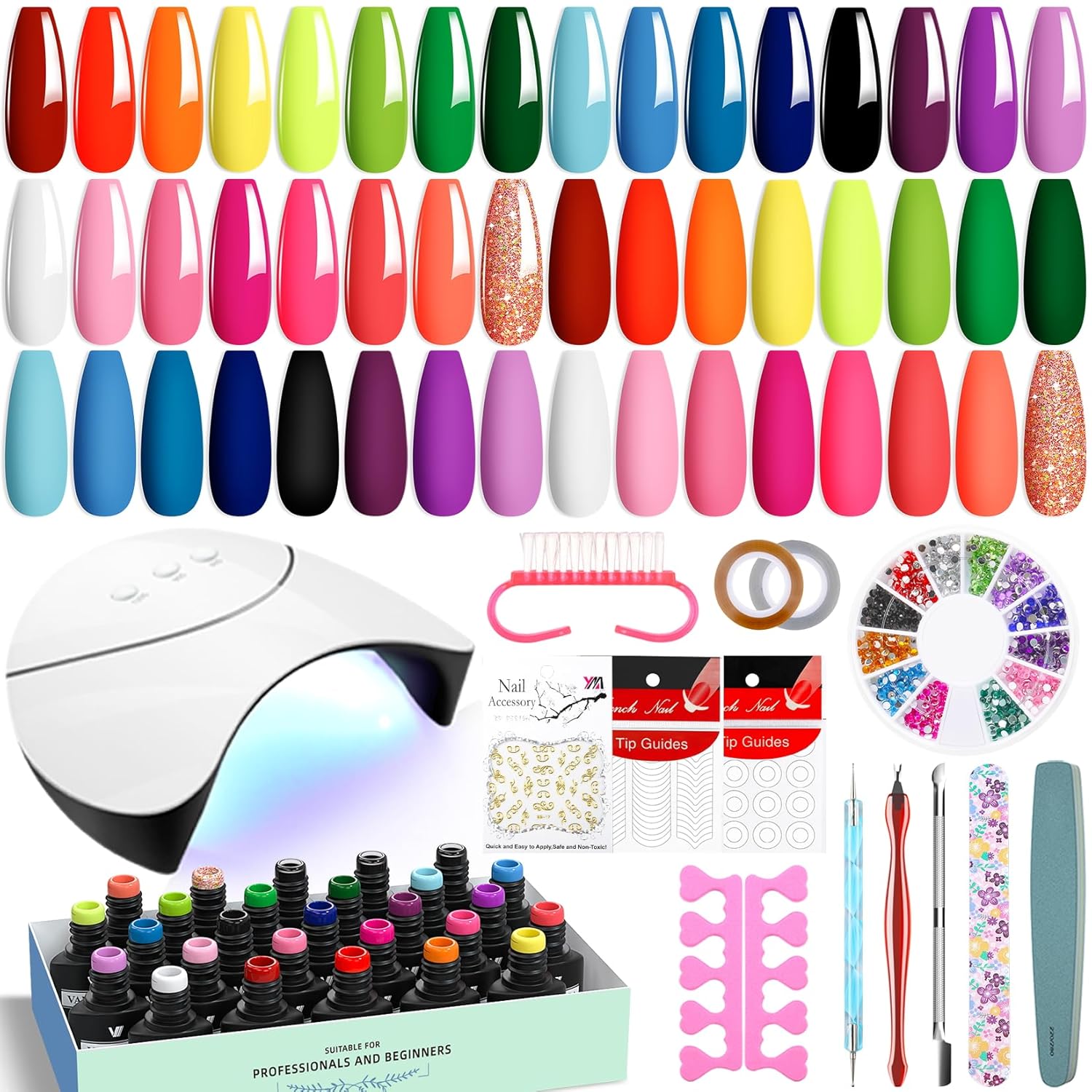 VANREESA 42 Pcs Gel Nail Polish Kit with U V Light 24 Popular Colors Gel Polish Nail Kit Green Blue Purple Pink Orange Complete Nail Kit with Manicure Tools Gifts for Women Girls : Beauty & Personal Care