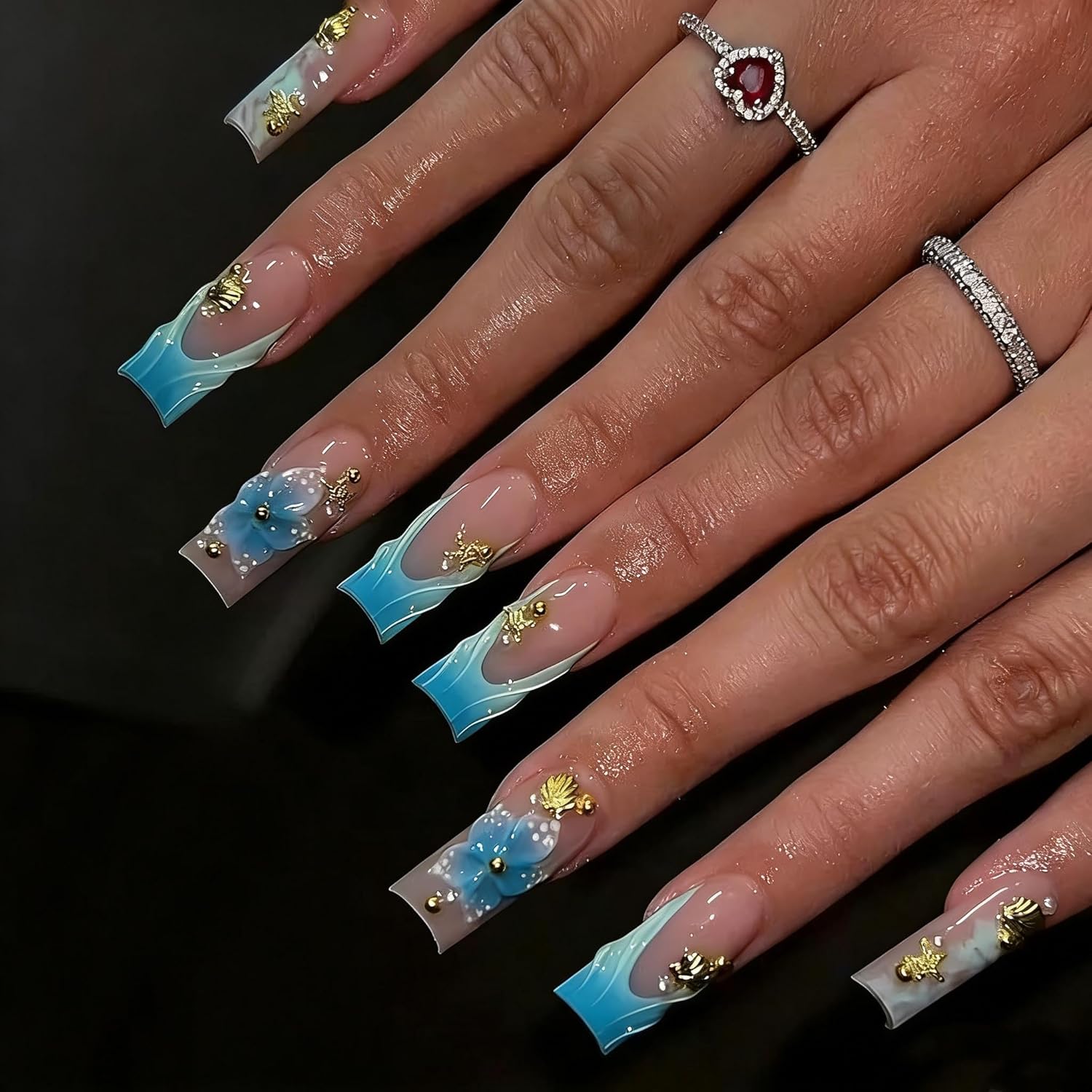 CTTHNBD Medium Press on Nails Coffin - Black French Tip Fake Nails with Bow Charms Design - Heart False Nails Press ons - for Women 24 Pcs : Beauty & Personal Care