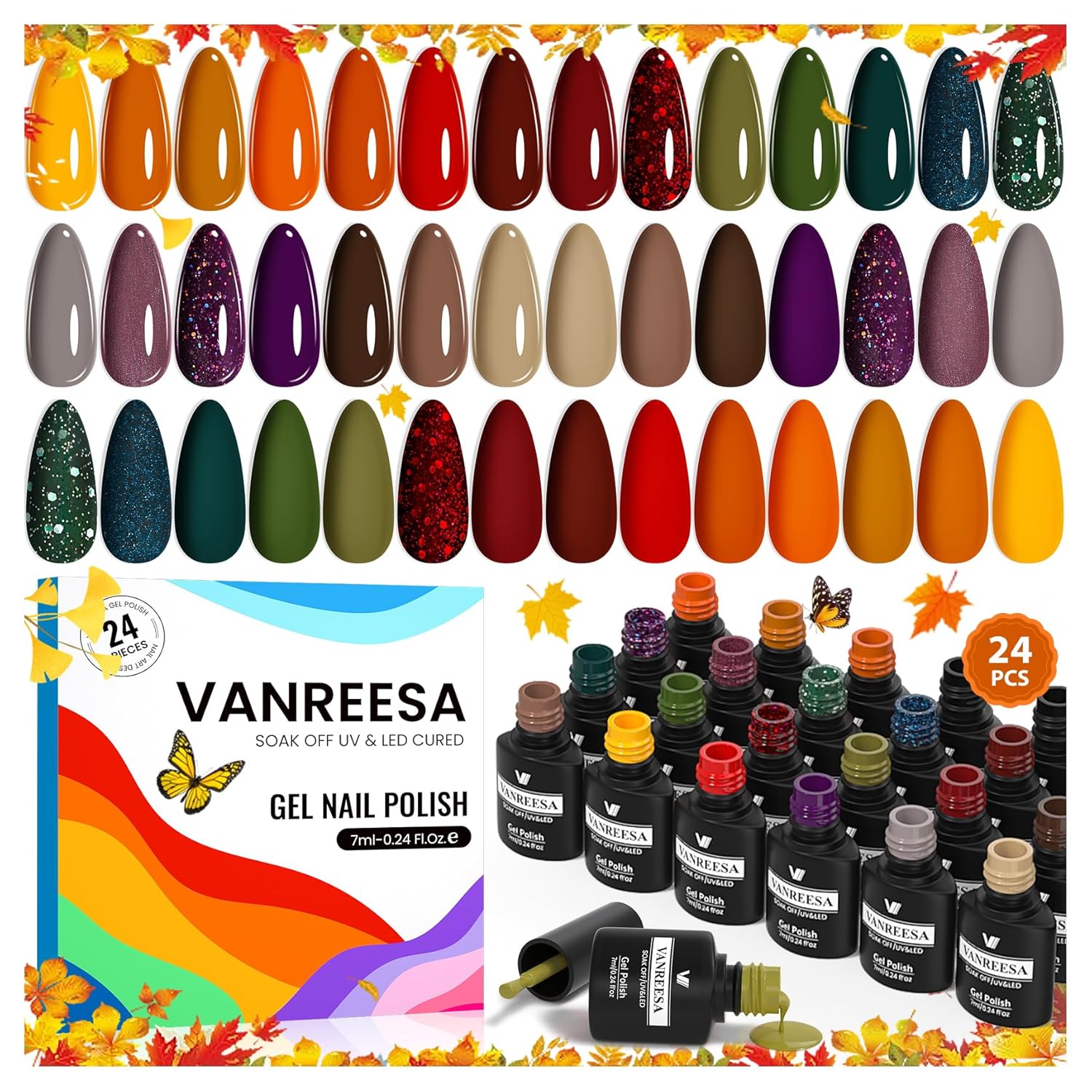 VANREESA 24 Pcs Pastel Gel Nail Polish Set. 21 Colors Spring & Summer Gel Polish with Base Coat Glossy & Matte Top Coat Yellow Green Blue Pink Purple Orange Gel Polish Kit Nail Kit Gifts for Women : Beauty & Personal Care