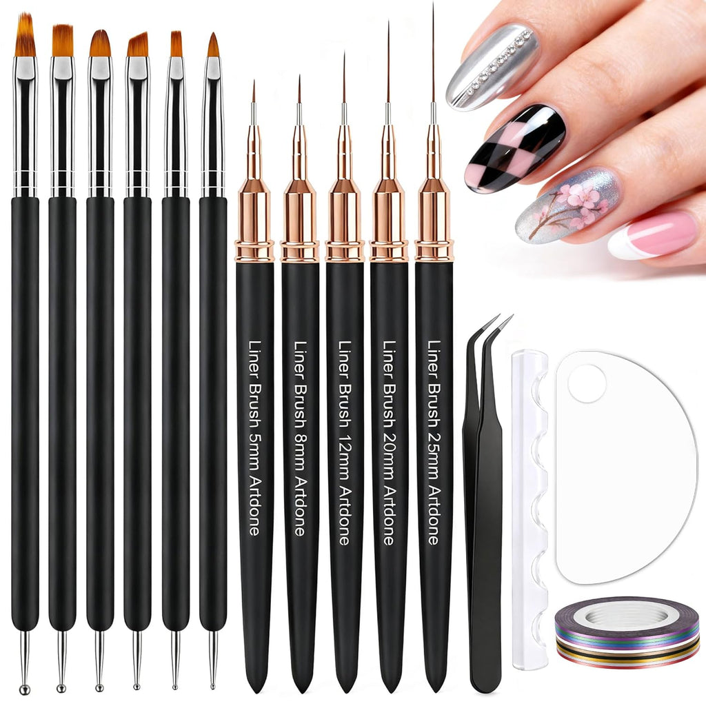 Artdone Nail Striping Tape Lines Kit With Nail Art Pens Dotting Tools And Liner Brushes For Gel Polish Small Detail Drawing Design Paint : Beauty & Personal Care