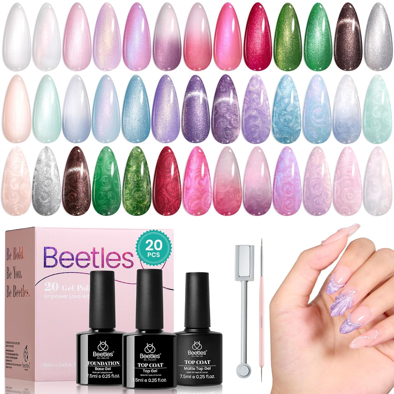 Beetles Summer Gel Polish Set - 36 Colors Bright Neon Gel Nail Polish Pink Orange Red Green Blue 4th of July Nail Polish with 4Pcs Base Top Coat Soak Off Colorful Collection UV Nail Gel : Beauty & Personal Care