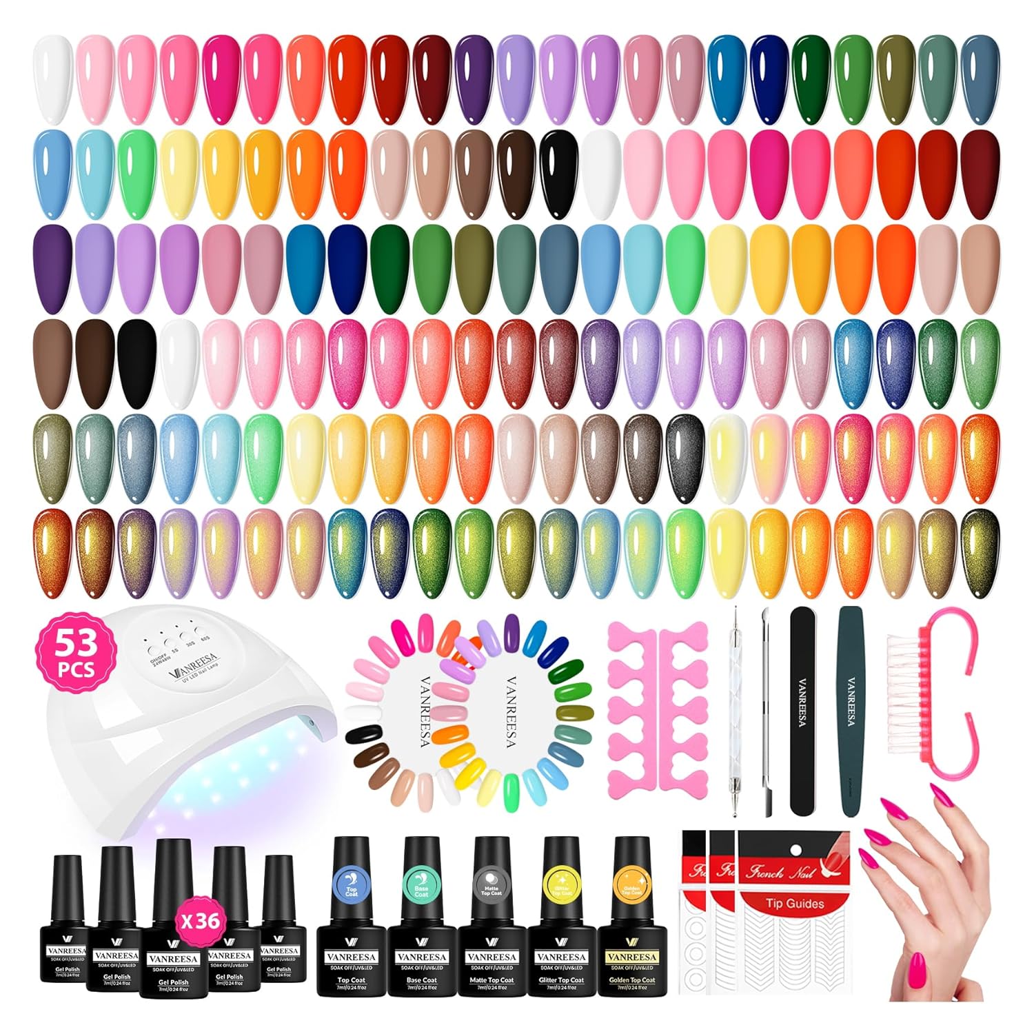 VANREESA 60 Pcs Gel Nail Polish Set. 55 Colors Gel Polish with Base Coat & 4 Effects Top Coat Full-Color Nail Polish Set All Seasons Nail Kit Gifts for Women Girls Nail Salon at Home : Beauty & Personal Care